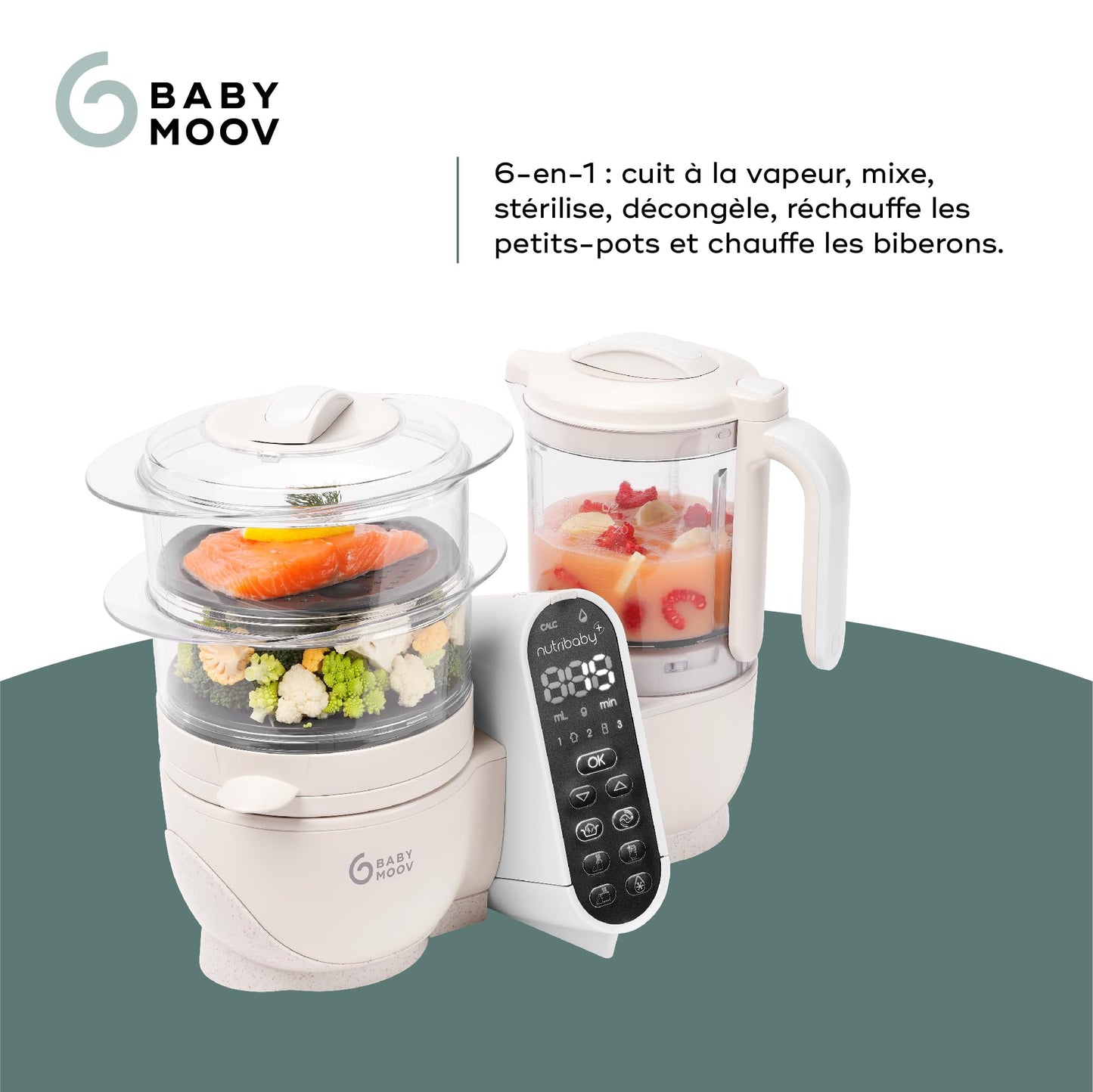 Babymoov Nutribaby(+) 6-ühes beebitoidu aurutaja ja mikser, 2.2 L, Mineral Beige