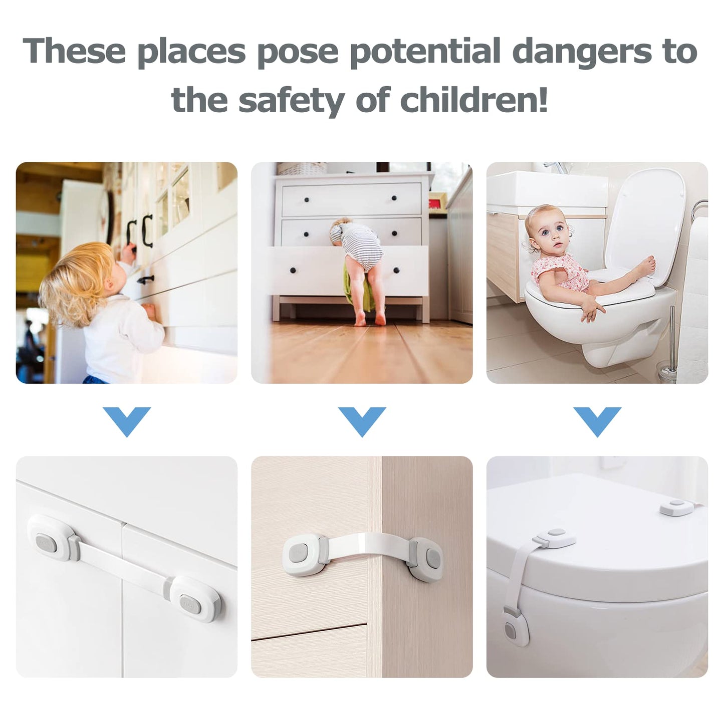 BillyBath baby-safe cabinet locks – adhesive safety locks (5 pcs, gray)