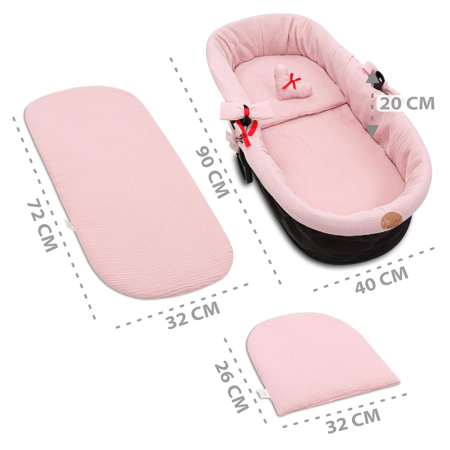 Totsy Baby musliinkangas vankrikorvi sisu (3-osaline komplekt), roosa