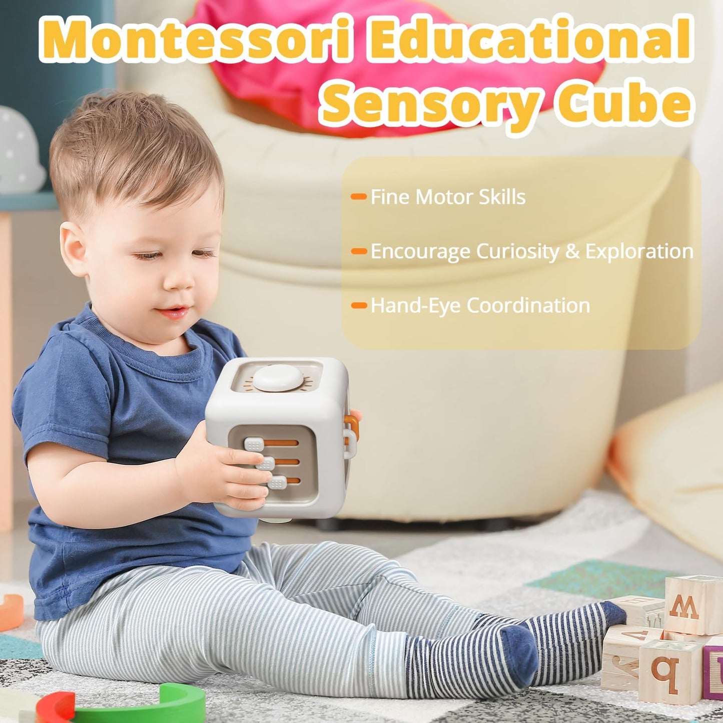 Montessori tegevuskuubik beebile, 6-ühes mänguasi, 1–3 a