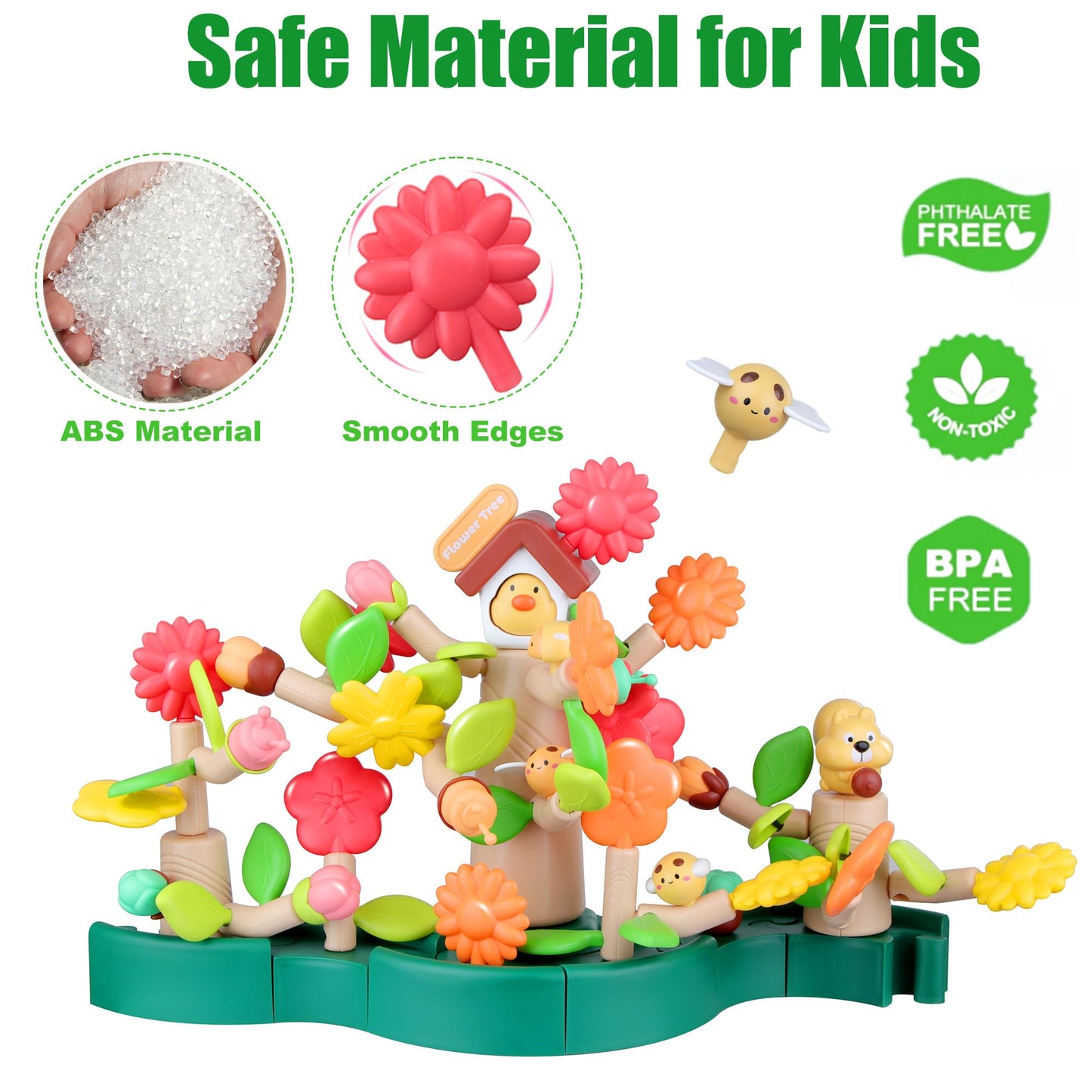 DIY flower garden construction toy, 91-piece set with storage box, 3–6 years