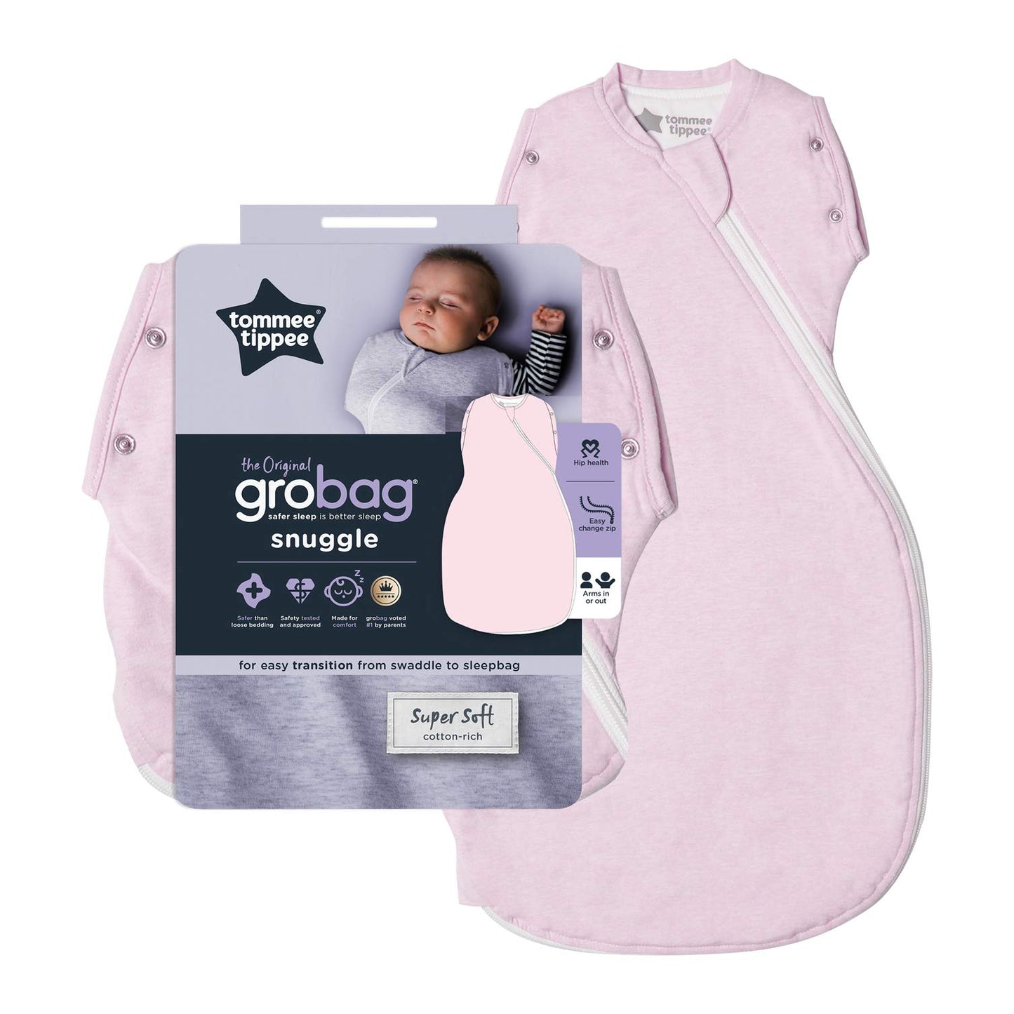 Tommee Tippee Grobag Snuggle baby sleeping bag 0–4 months, 2.5 TOG, pink