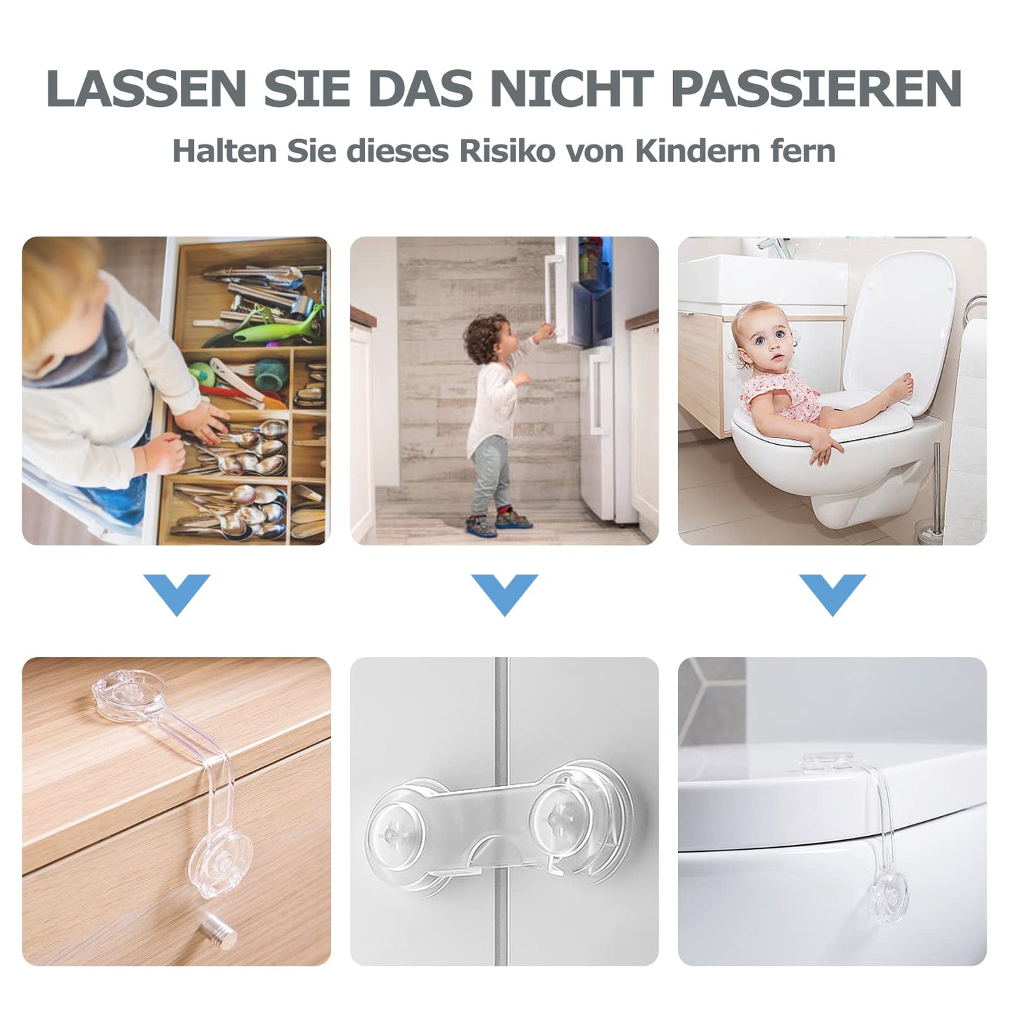 BillyBath transparent cabinet locks for child safety (10 pcs, 2 types)