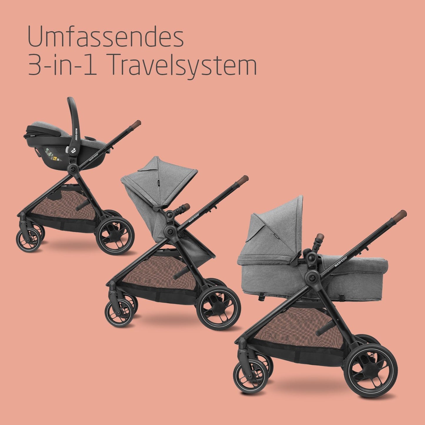 Maxi-Cosi Zelia S Trio 3-ühes vankrikomplekt, sünnist kuni 4. eluaastani (hall)