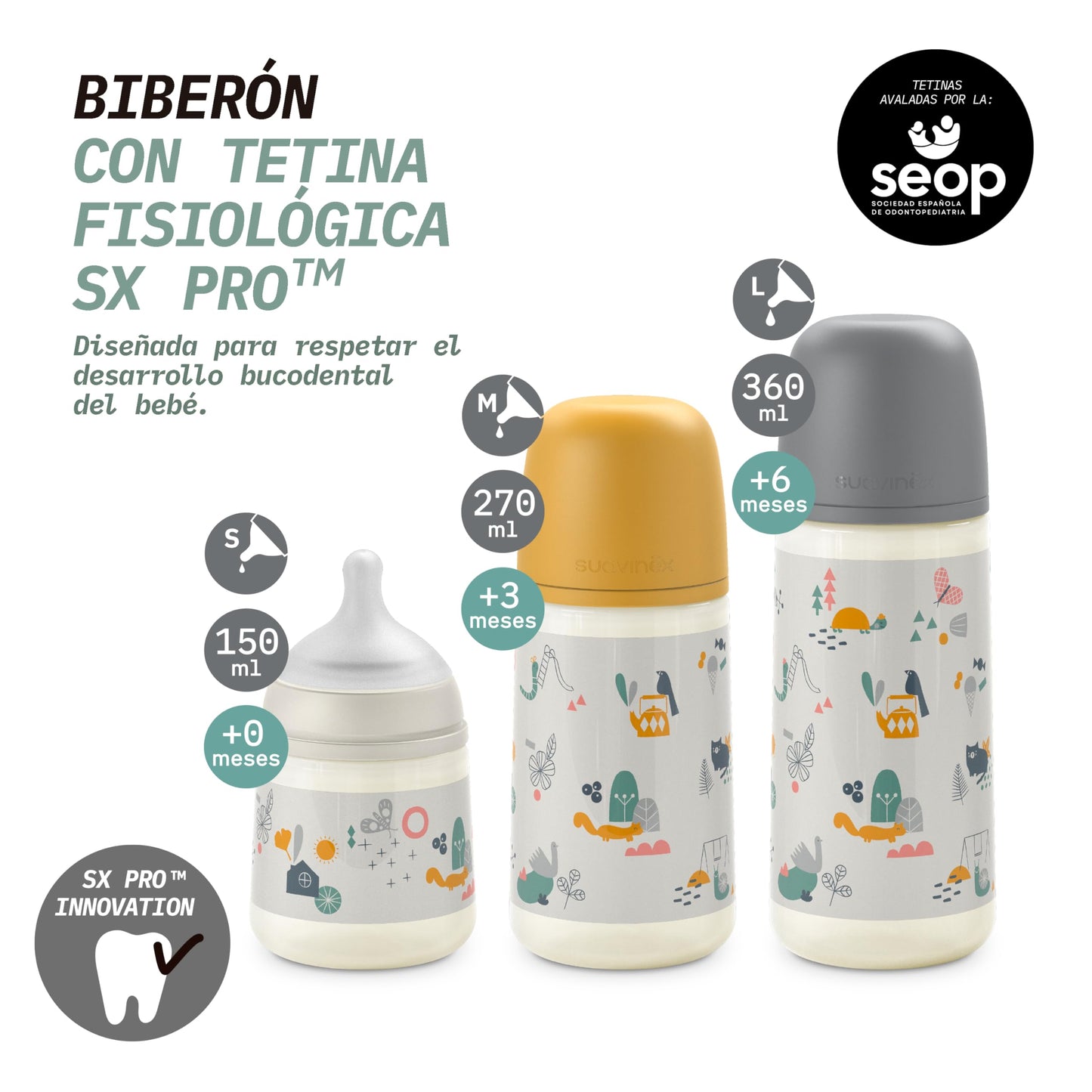 Suavinex SX Pro lutipudel 360 ml, alates 6. elukuust, L-vooluga, sinine Dreams disain