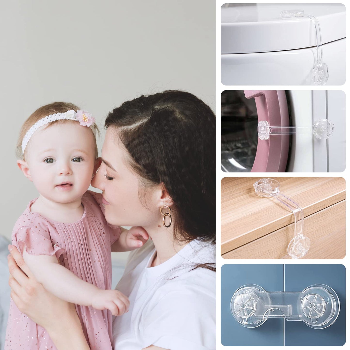 BillyBath transparent cabinet locks for child safety (10 pcs, 2 types)
