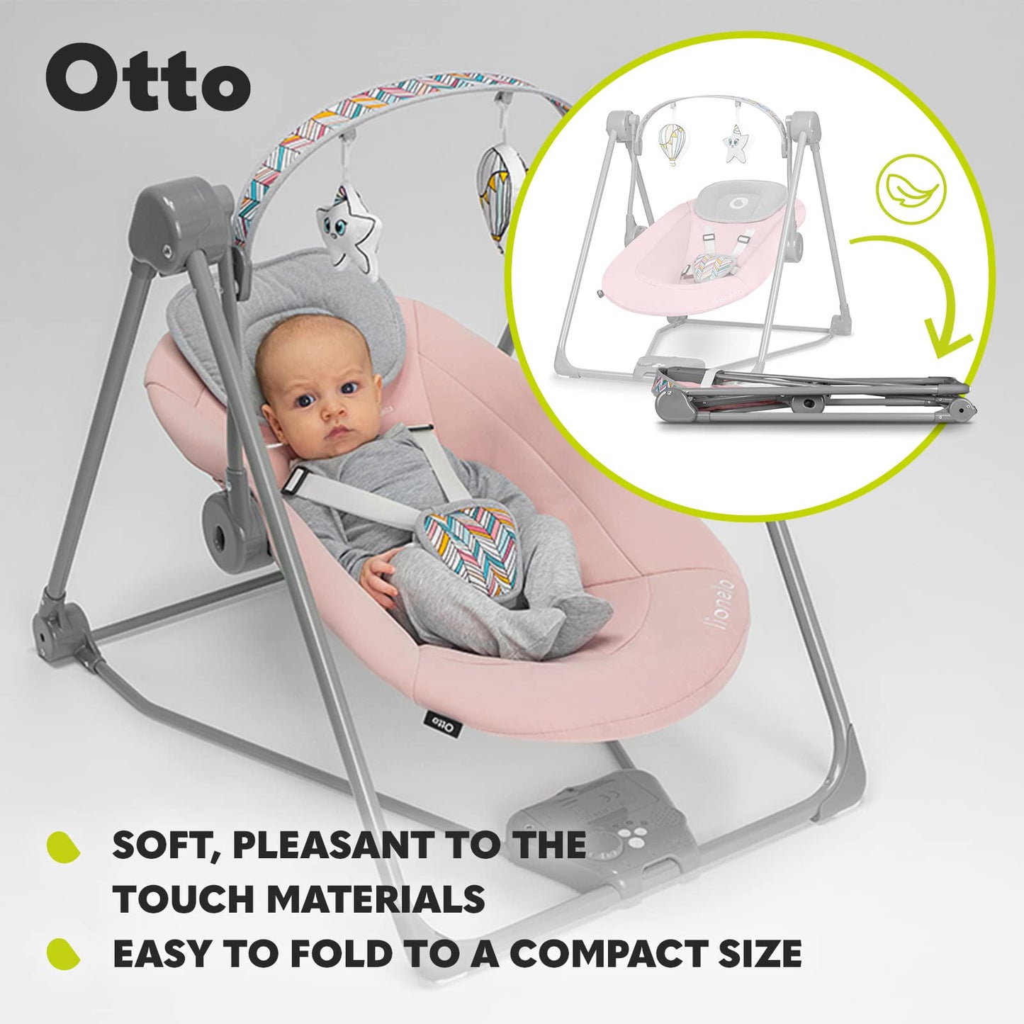 Lionelo Otto elektriline beebitool kiigega, 0–9 kg, hall