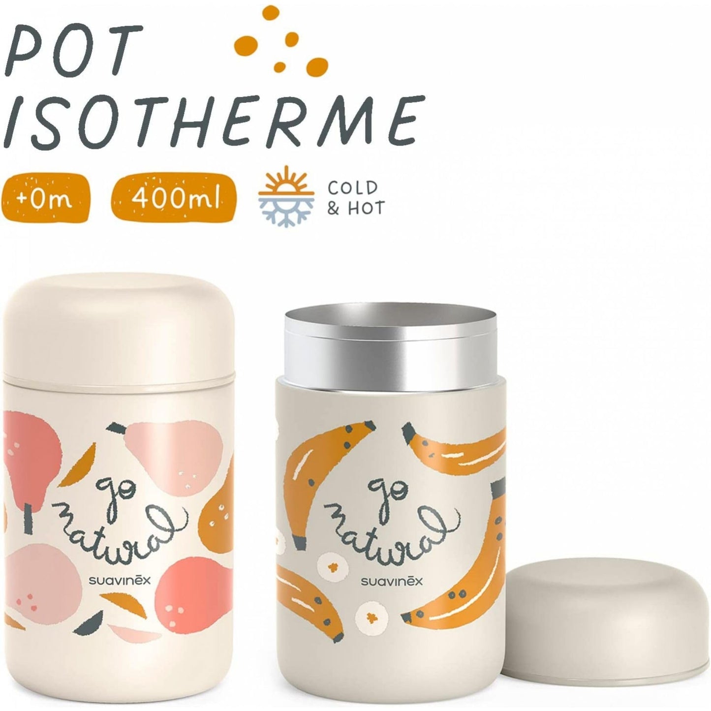 Suavinex roostevabast terasest beebitoidutermos 400 ml, hall, banaanimustriga
