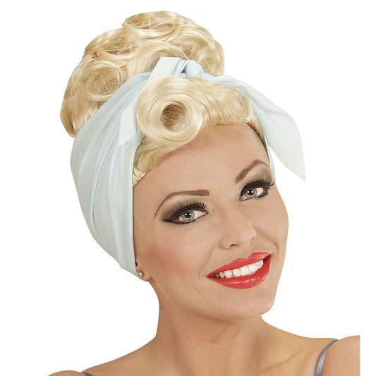 Naiste kostüümi parukas Rockabilly Pin-Up, blond sinise peapaelaga
