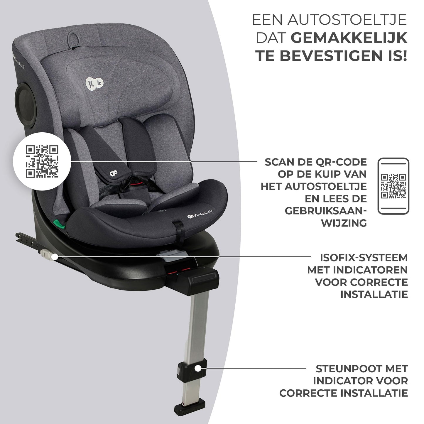 Kinderkraft I-360 i-Size pöörlev turvatool 0–12 a (40–150 cm / 0–36 kg), ISOFIX, hall