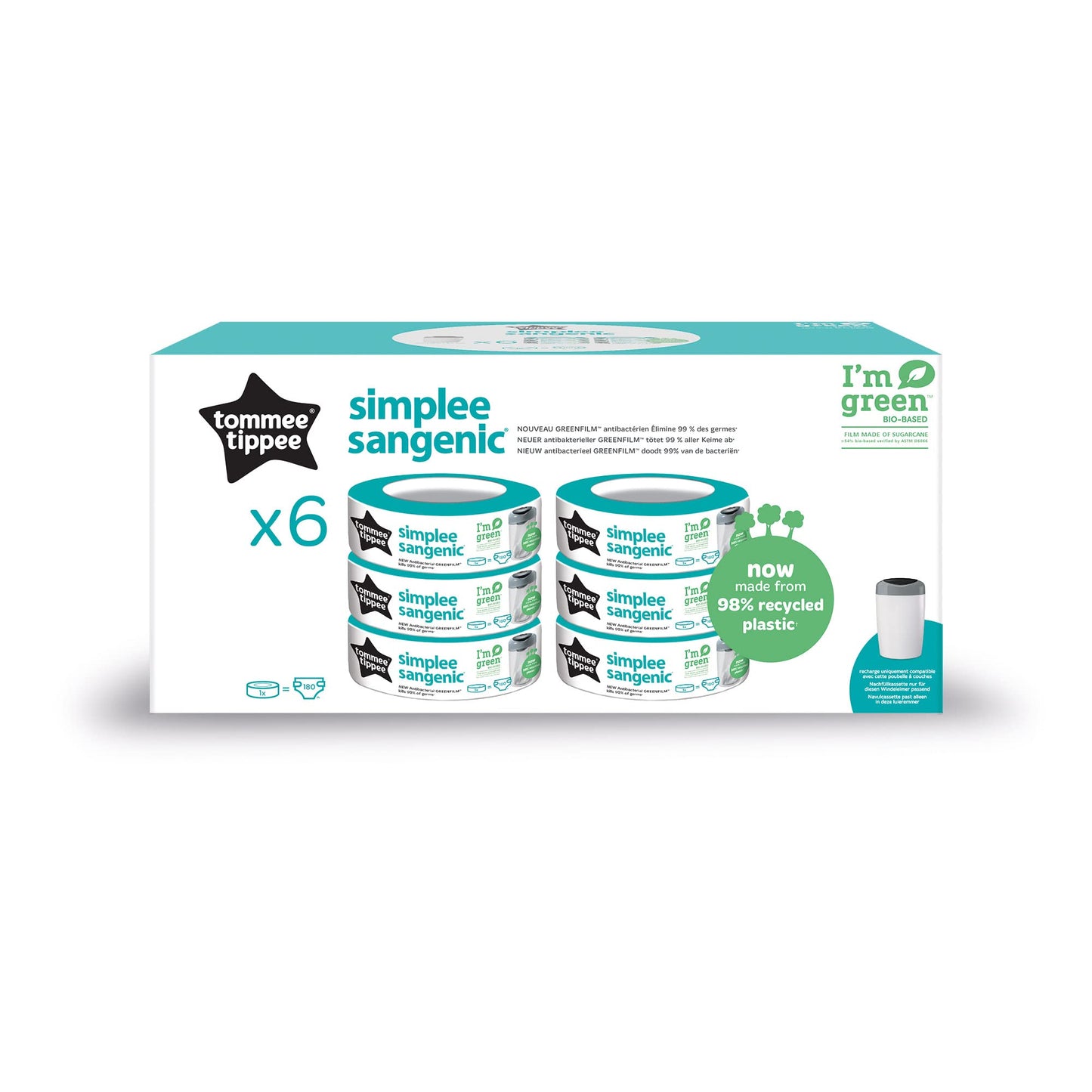 Tommee Tippee Simplee Sangenic täitekassetid – 6 tk, ainult Simplee Sangenic mähkmekonteinerile