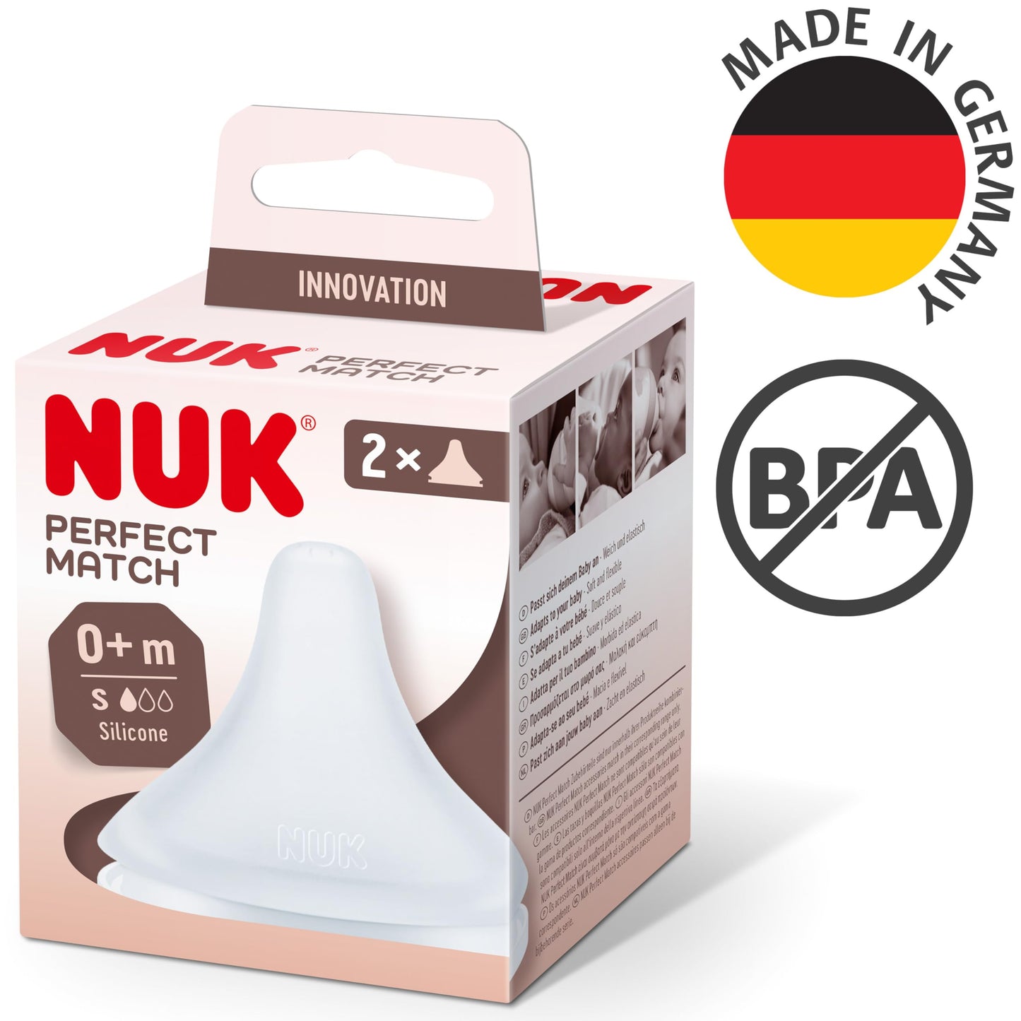 NUK Perfect Match pudeli luttide komplekt, S-suurus, 0+ kuud, 2 tk, anti-koolik, silikoon