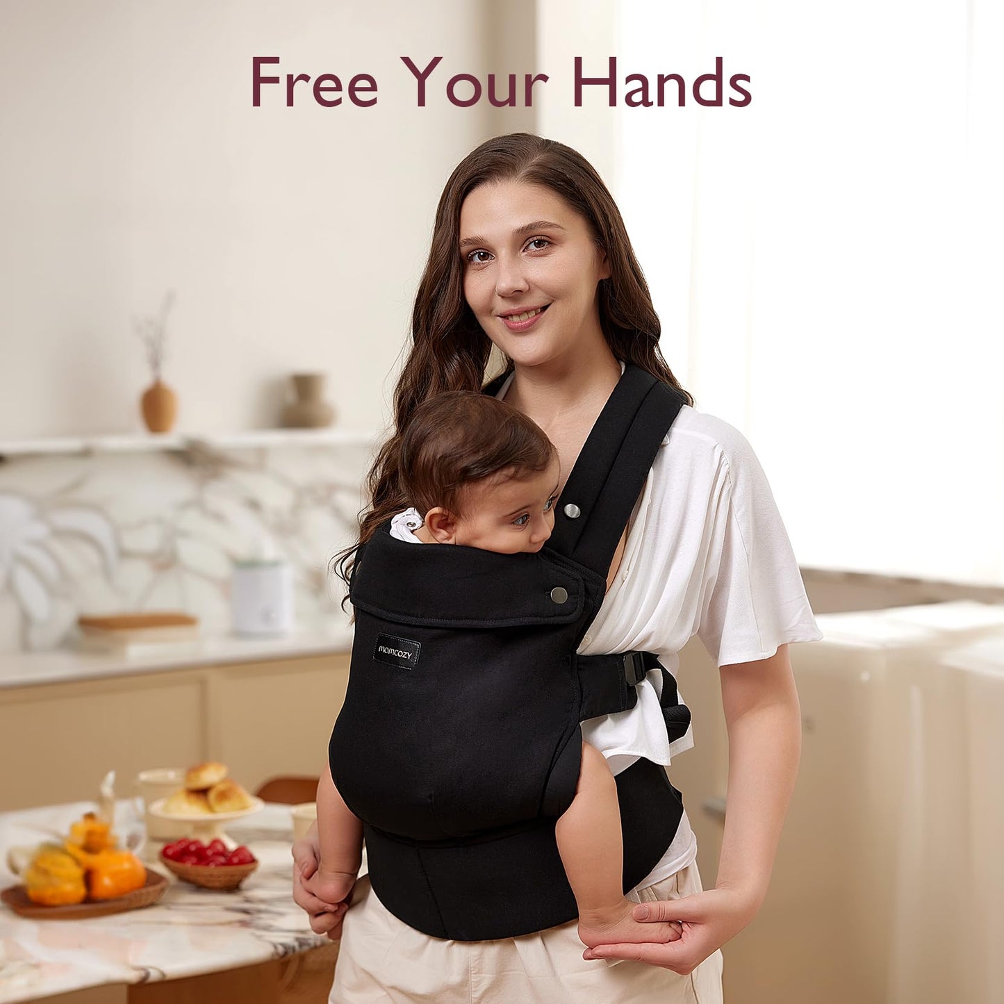 Momcozy ergonoomiline beebikandekott – must, puuvillane, 3-ühes disain (7–20 kg)