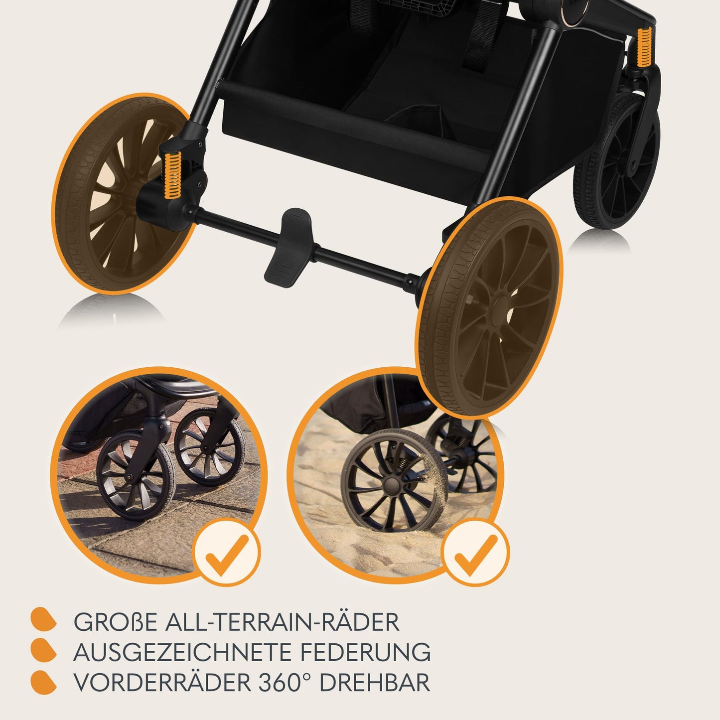 Lionelo Mika Plus 3-ühes lapsevanker (vanker, häll, turvahäll), Beige Sand