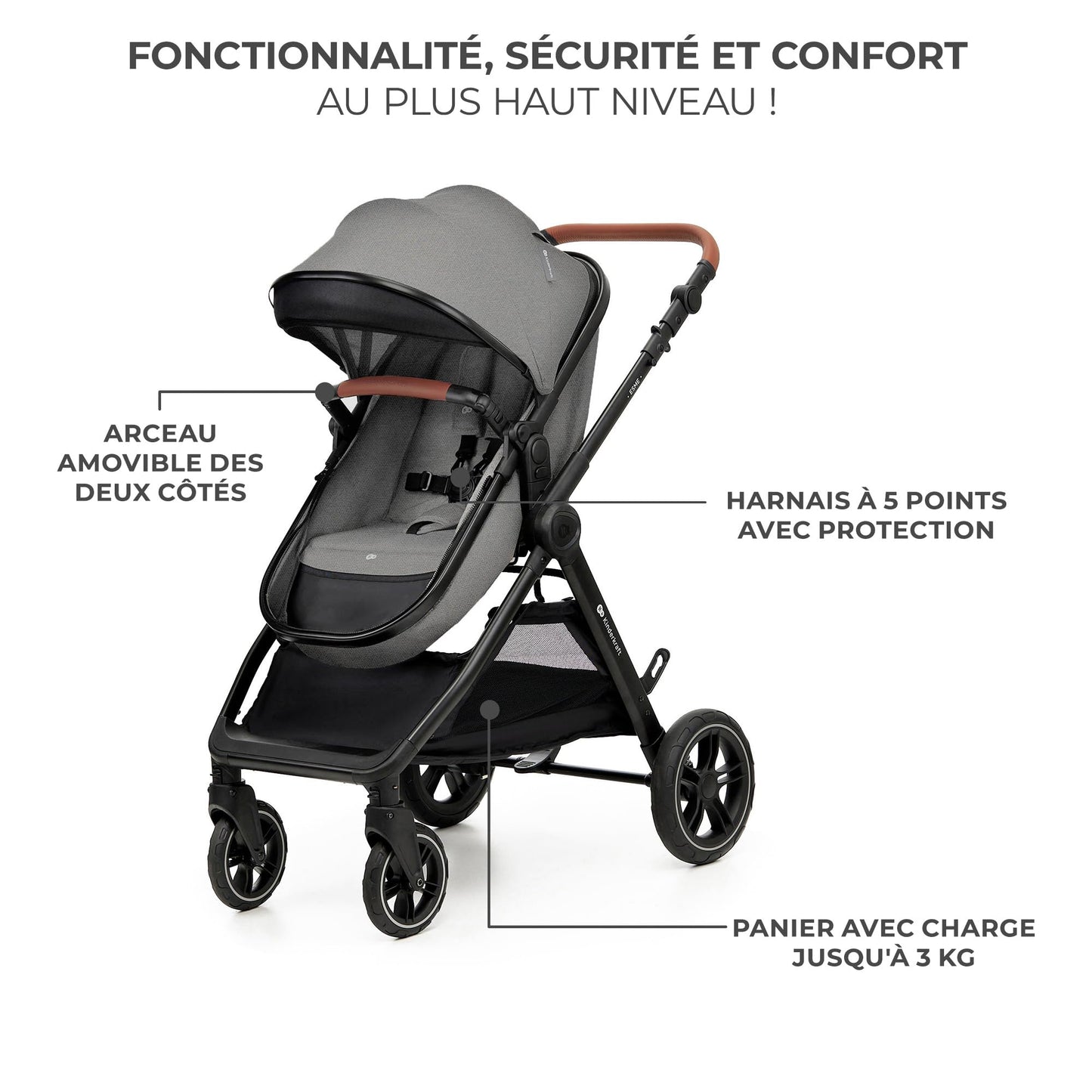 Kinderkraft ESME 3-in-1 vankrikomplekt kandekorvi, jalutuskäru ja i-Size turvahälliga, Moonlight Grey