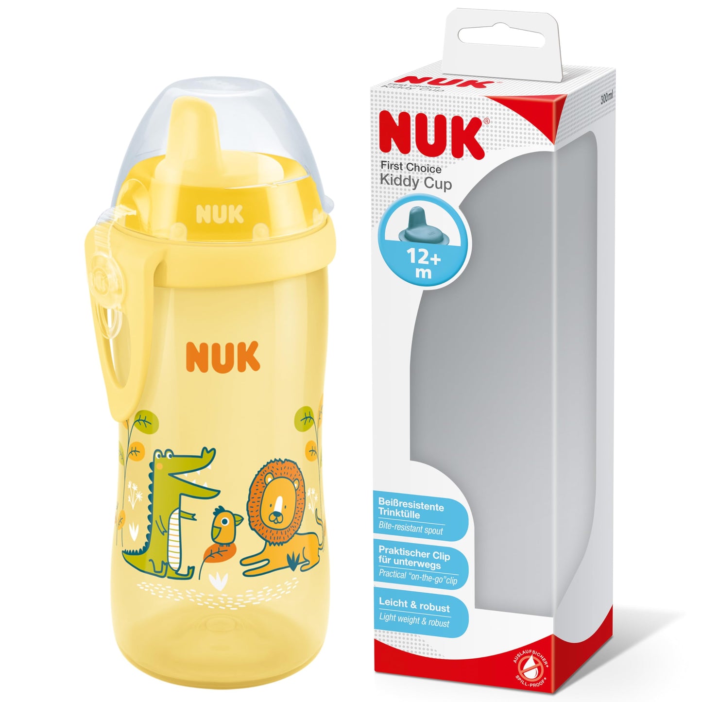 NUK Kiddy Cup joogitops lastele, 12+ kuud, 300 ml, kollane