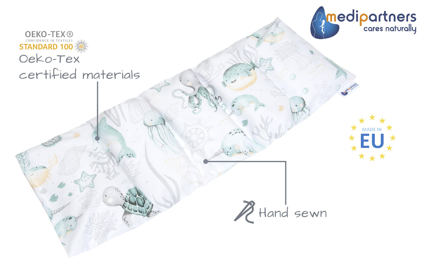 Medi Partners kirsikivi padi 60×20 cm, 800 g, 5-kambriline, eemaldatava puuvillase kattega