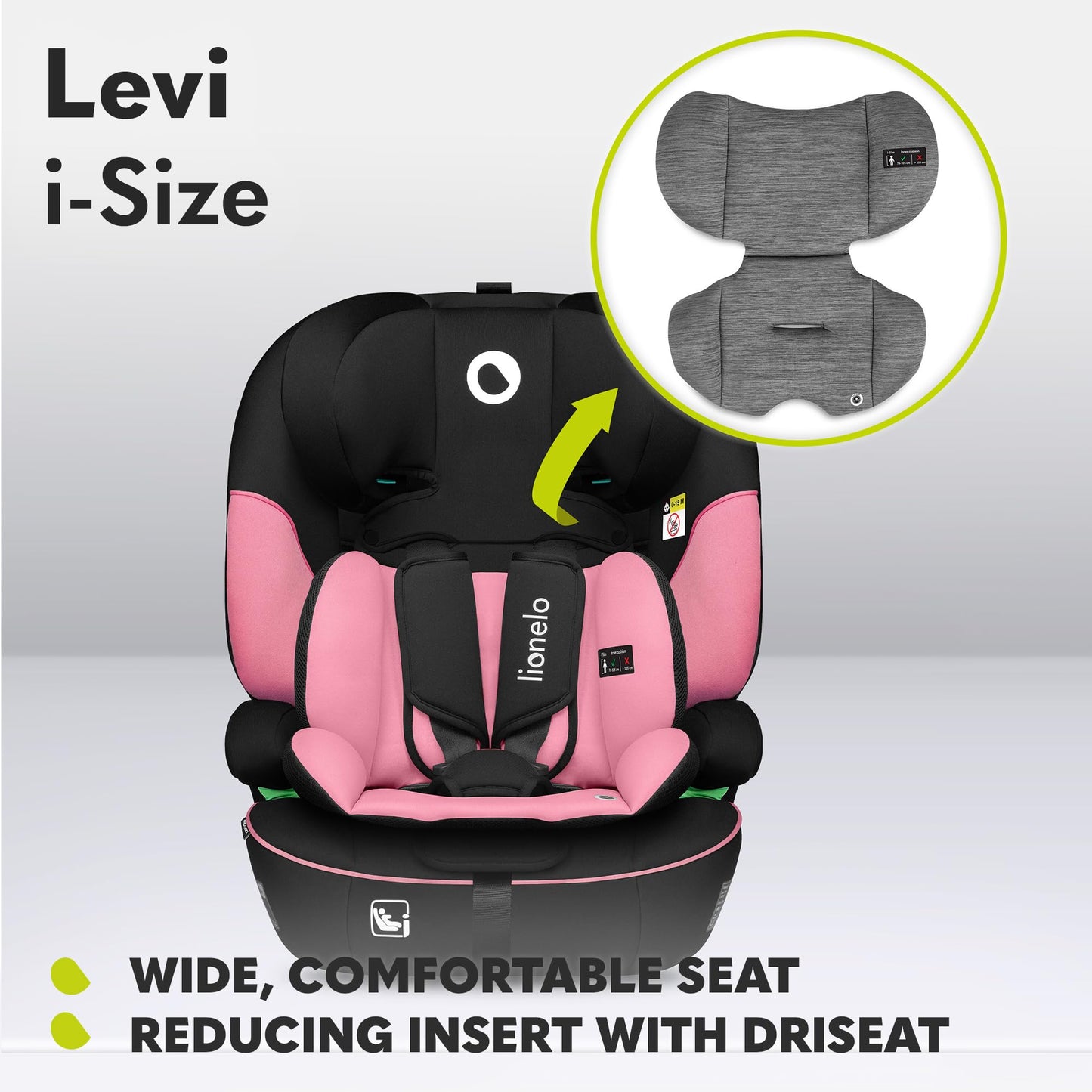 Lionelo LEVI i-Size turvatool, 9–36 kg, roosa