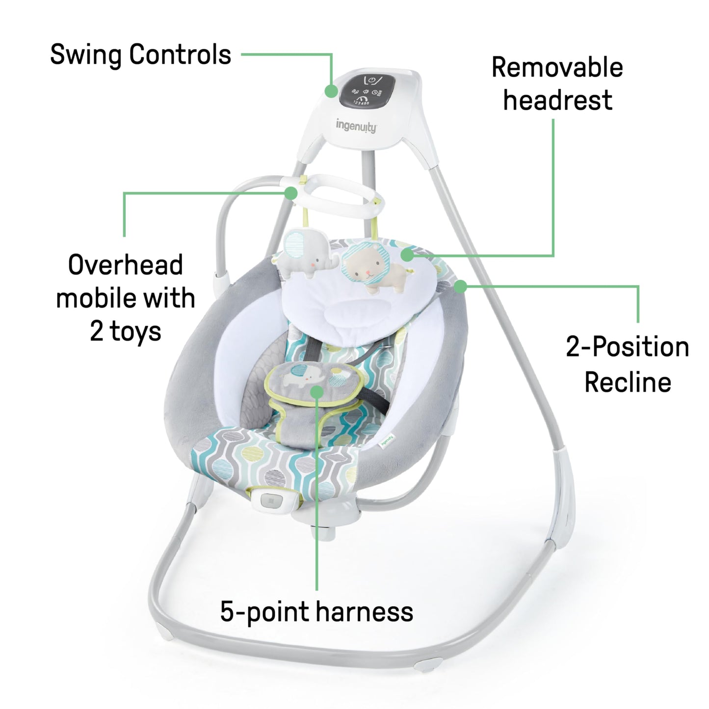 Ingenuity SimpleComfort elektriline beebikiik, 6-kiiruseline, muusika ja vibratsioon, Everston