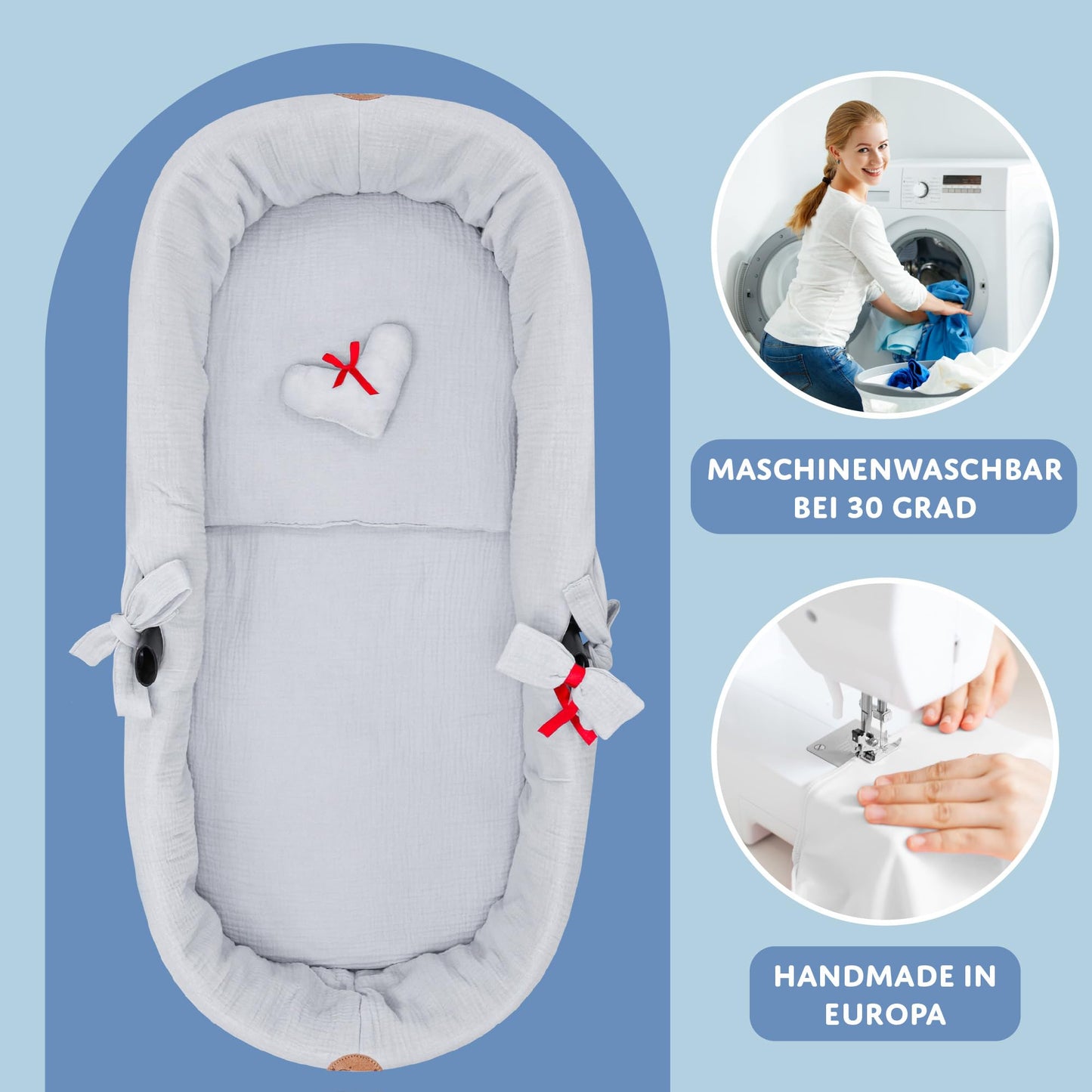 Totsy Baby musliinkangas vankrikorvi sisu (3-osaline komplekt), hall