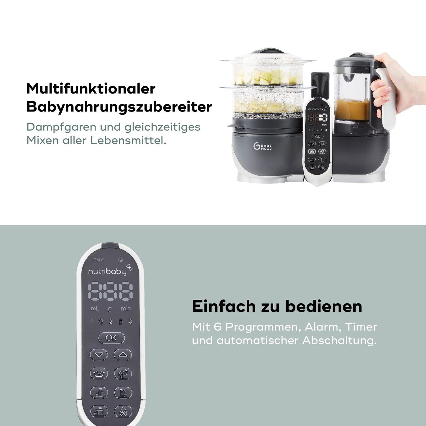 Babymoov Nutribaby Plus 6-ühes toidutegija, 2200 ml, Industrial Grey