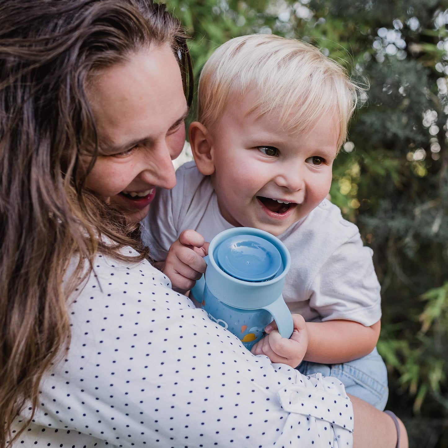 Suavinex 360° lekkekindel õppetass käepidemetega, 340 ml, Blue Forest