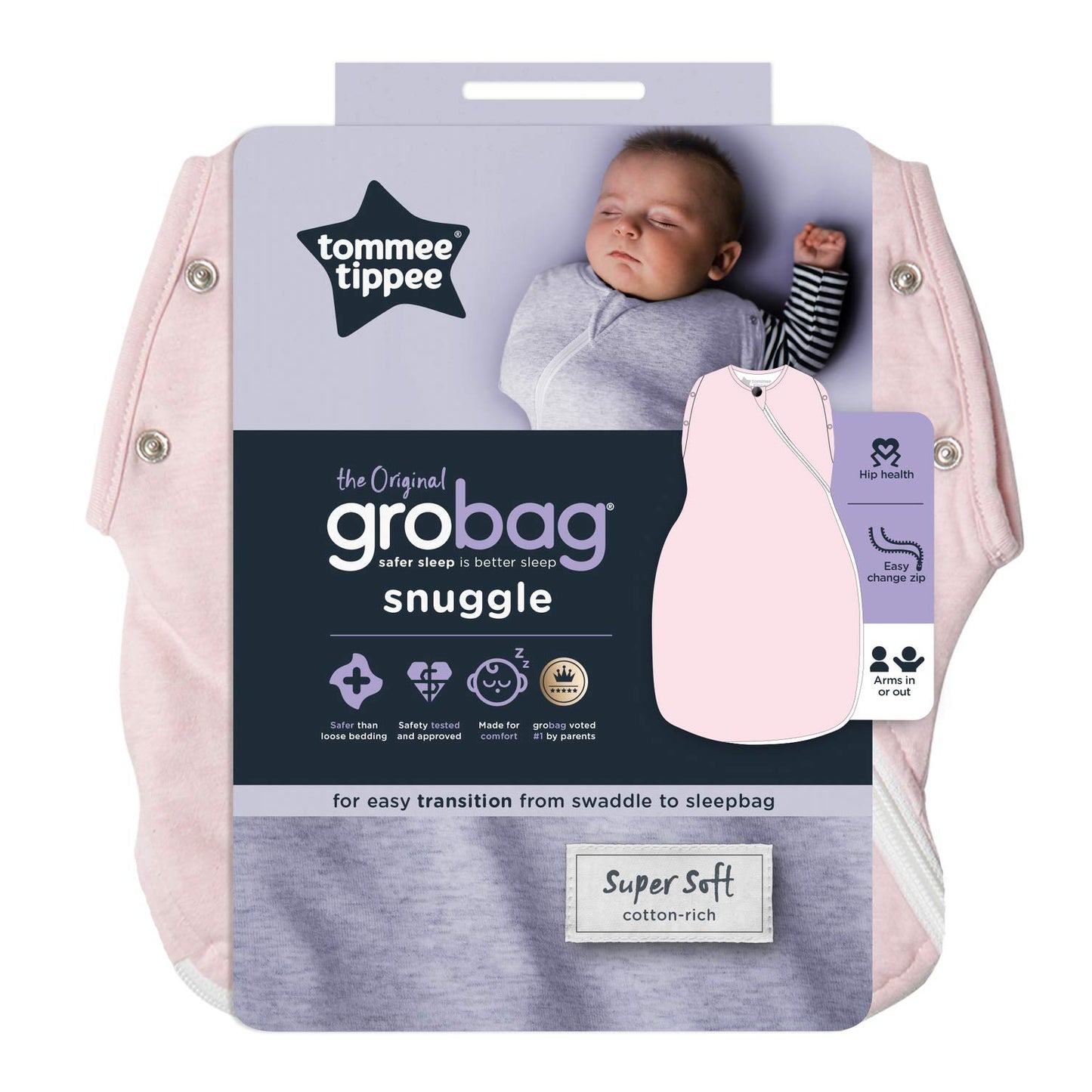 Tommee Tippee Grobag Snuggle baby sleeping bag 0–4 months, 2.5 TOG, pink