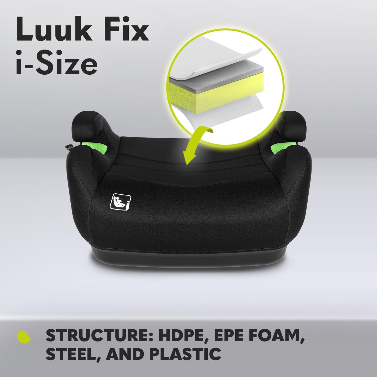 Lionelo Luuk FIX I-Size turvaiste ISOFIX 22–36 kg / 125–150 cm, must karbon