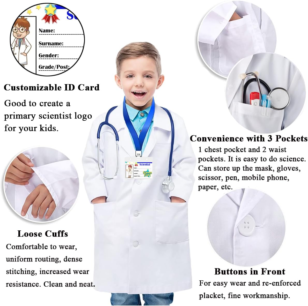 CoatCool children's scientist costume with white lab coat, 140-150cm