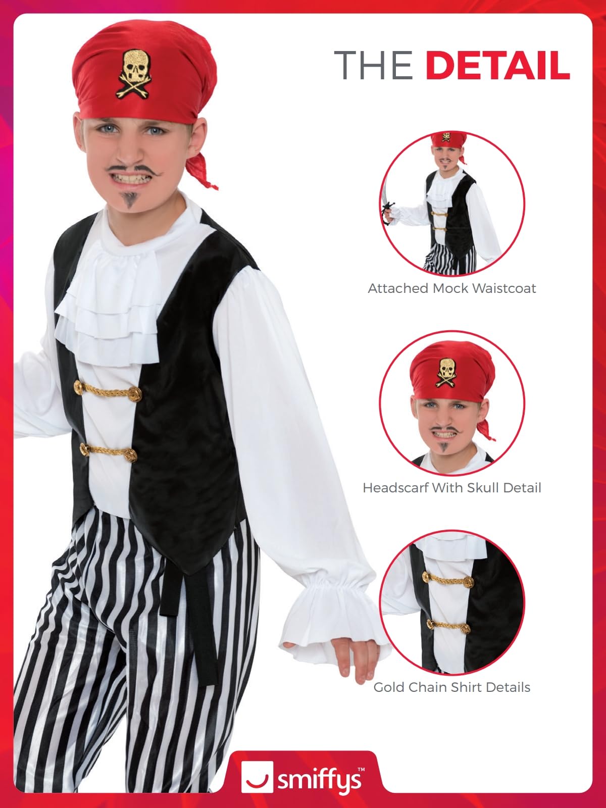 Piratical costume, black and white, 4–6 years