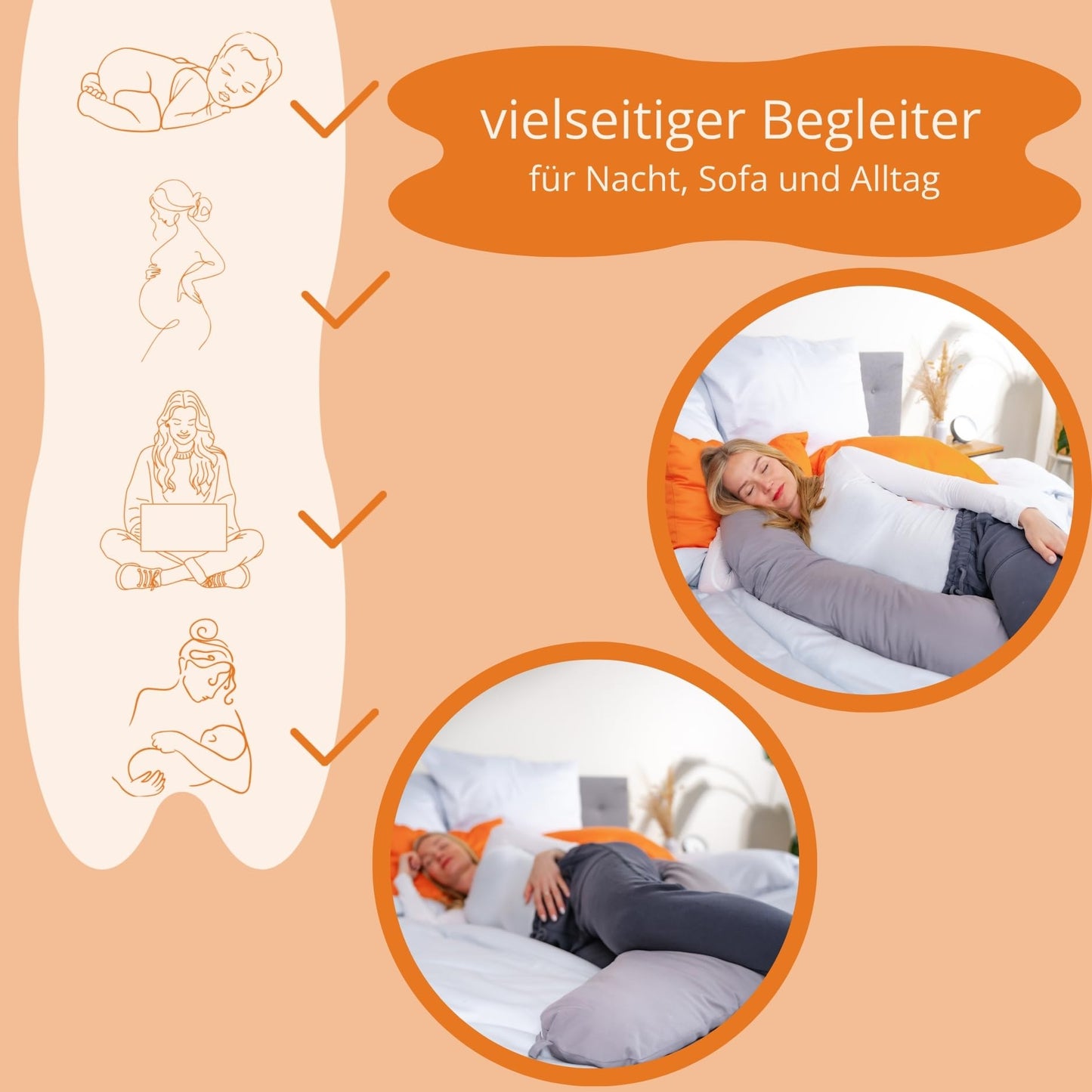 Rasedus- ja imetamispadi/nuudelpadi, 40 × 190 cm, hall