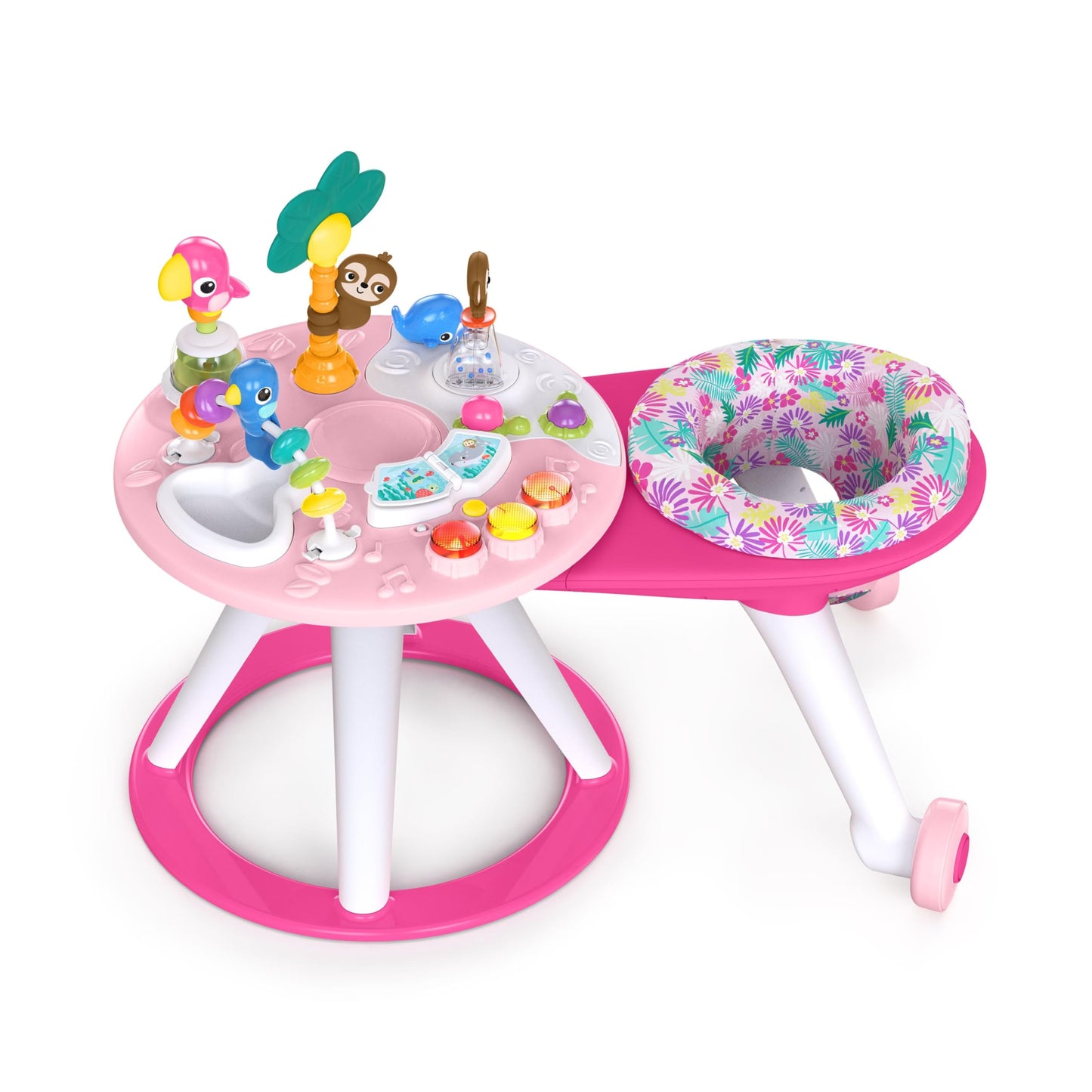 Bright Starts Around We Go Tropic Coral 2-in-1 play center and activity table, pink