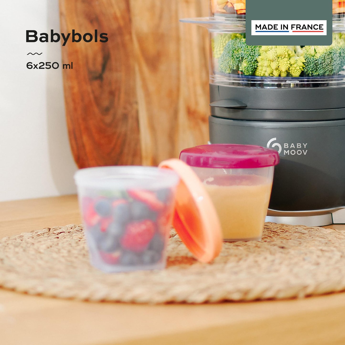 Babymoov beebitoidu säilitustopsid, 6 tk komplekt (240 ml), lekkekindlate silikoonkaantega