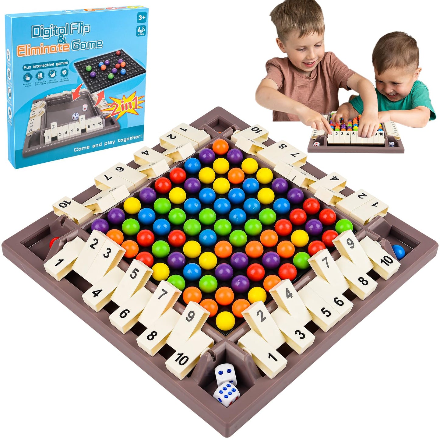 Yizemay 2-in-1 board game “Shut The Box” and rainbow beads game