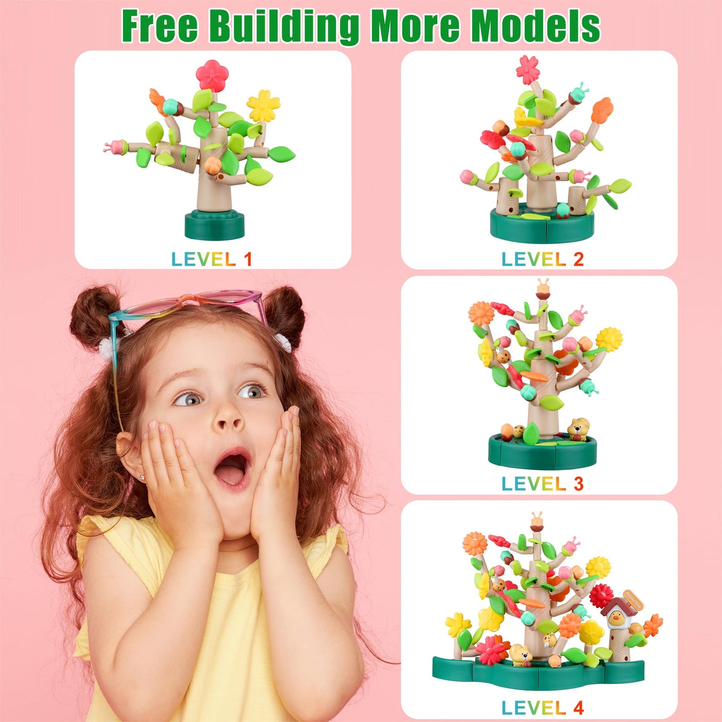 DIY flower garden construction toy, 91-piece set with storage box, 3–6 years