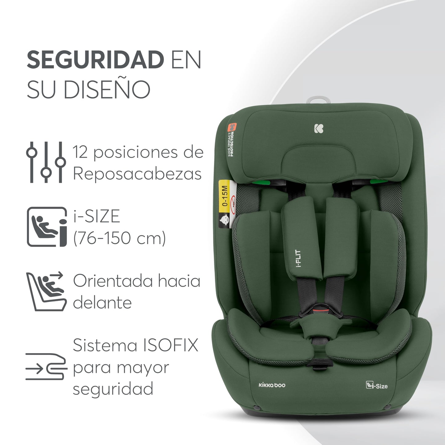 KikkaBoo i-FLIT i-Size turvatool, 76–150 cm, ISOFIX, roheline