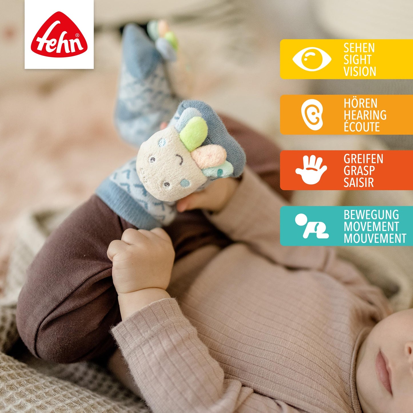 Fehn baby socks with rattle octopus, 0–12 months, 12 cm
