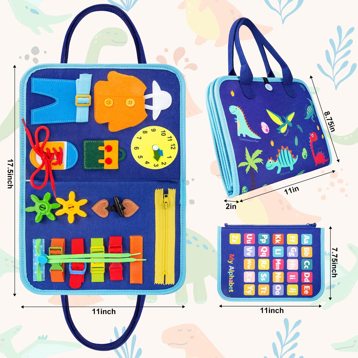 Montessori vildist Busy Board sensoorne kohver, 7 paneeli, 1–7 a lastele, sinine