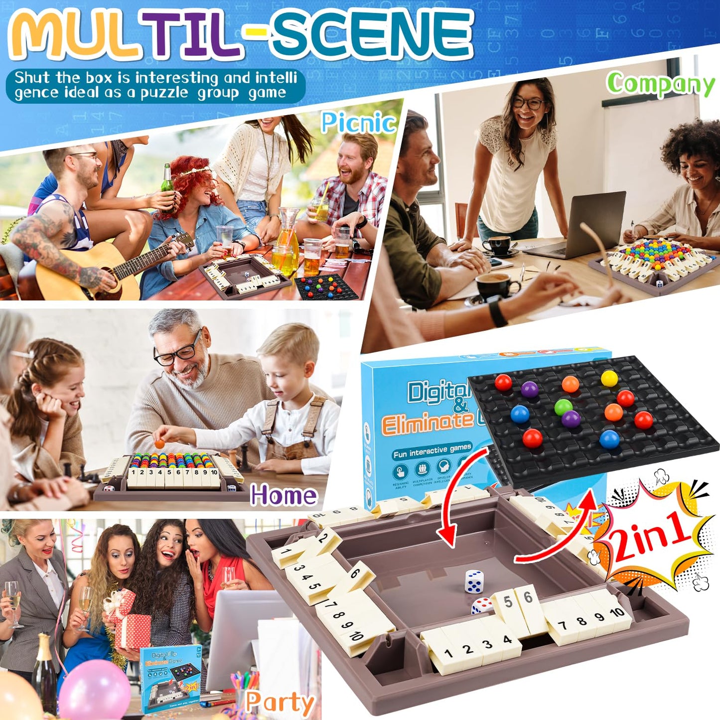 Yizemay 2-in-1 board game “Shut The Box” and rainbow beads game