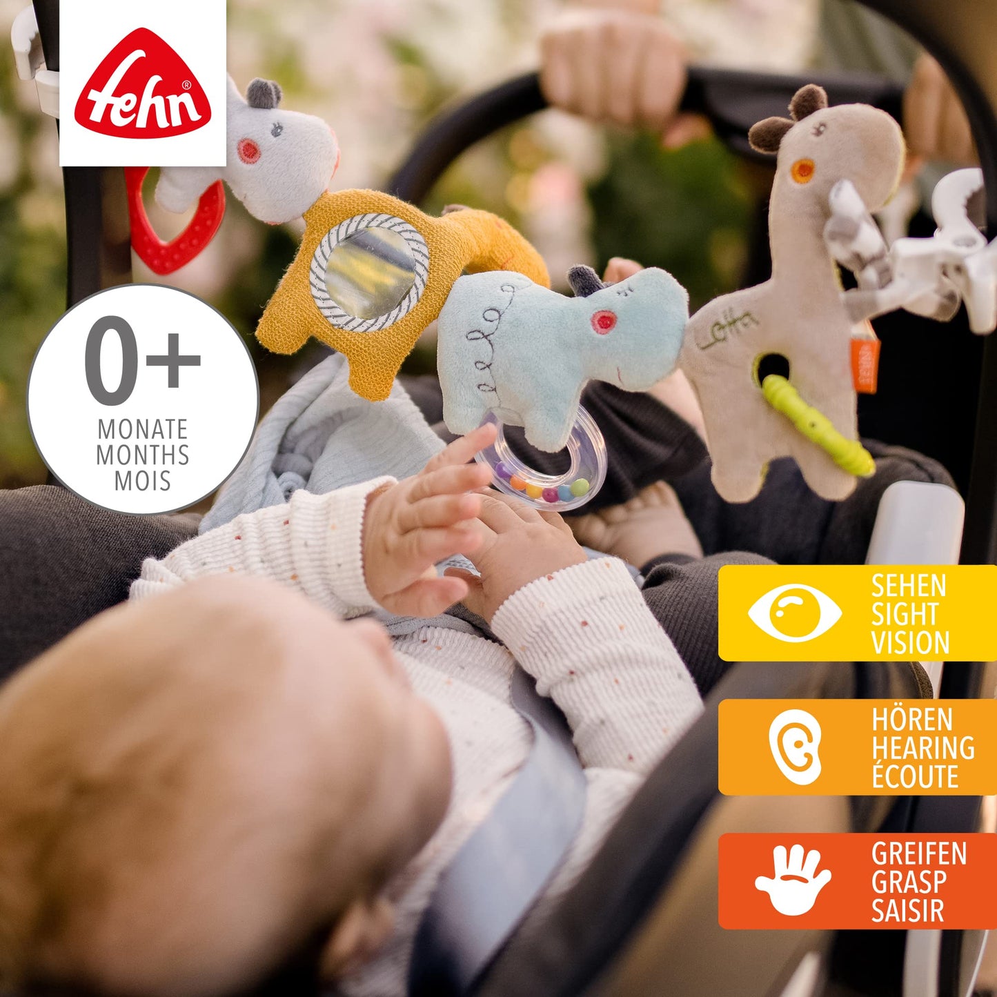 Fehn Loopy & Lotta värviline mängukett vankrile, 45 cm