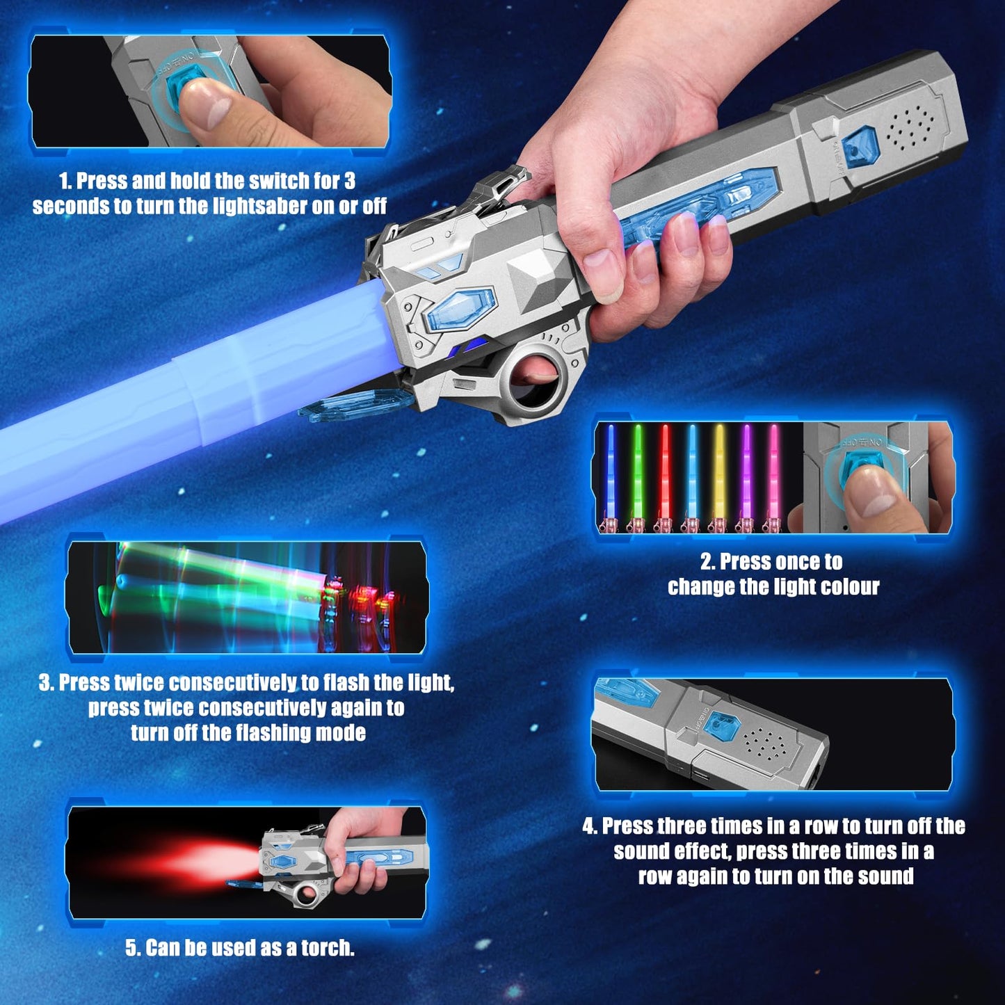 Moocuca children's USB rechargeable laser sword with light and sound, 7 colors