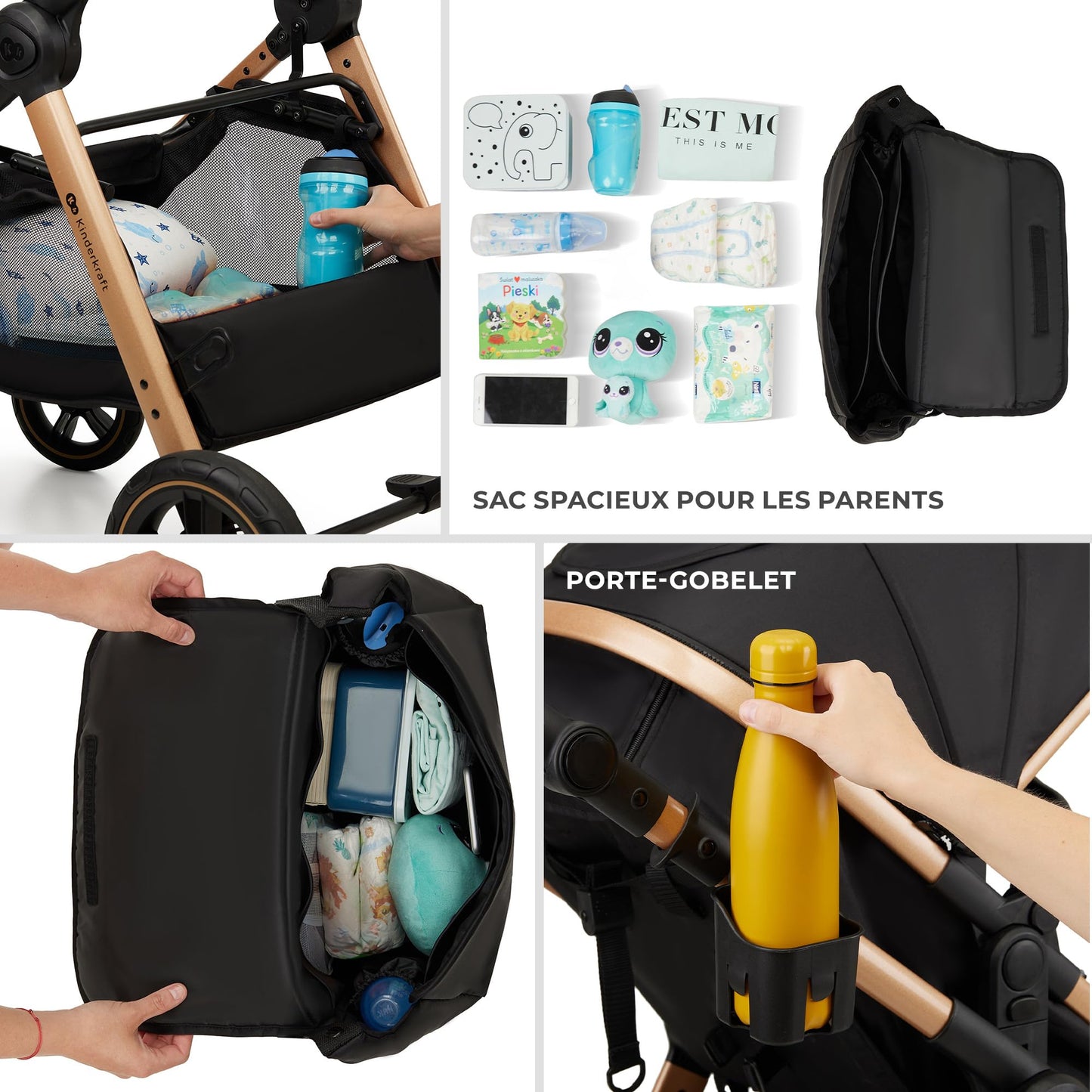 Kinderkraft ESME 3-in-1 vankrikomplekt kandekorvi, jalutuskäru ja i-Size turvahälliga, Moonlight Grey
