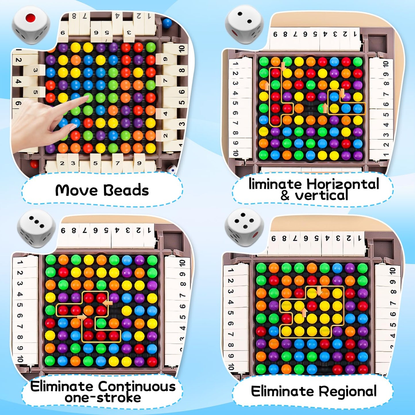 Yizemay 2-in-1 board game “Shut The Box” and rainbow beads game