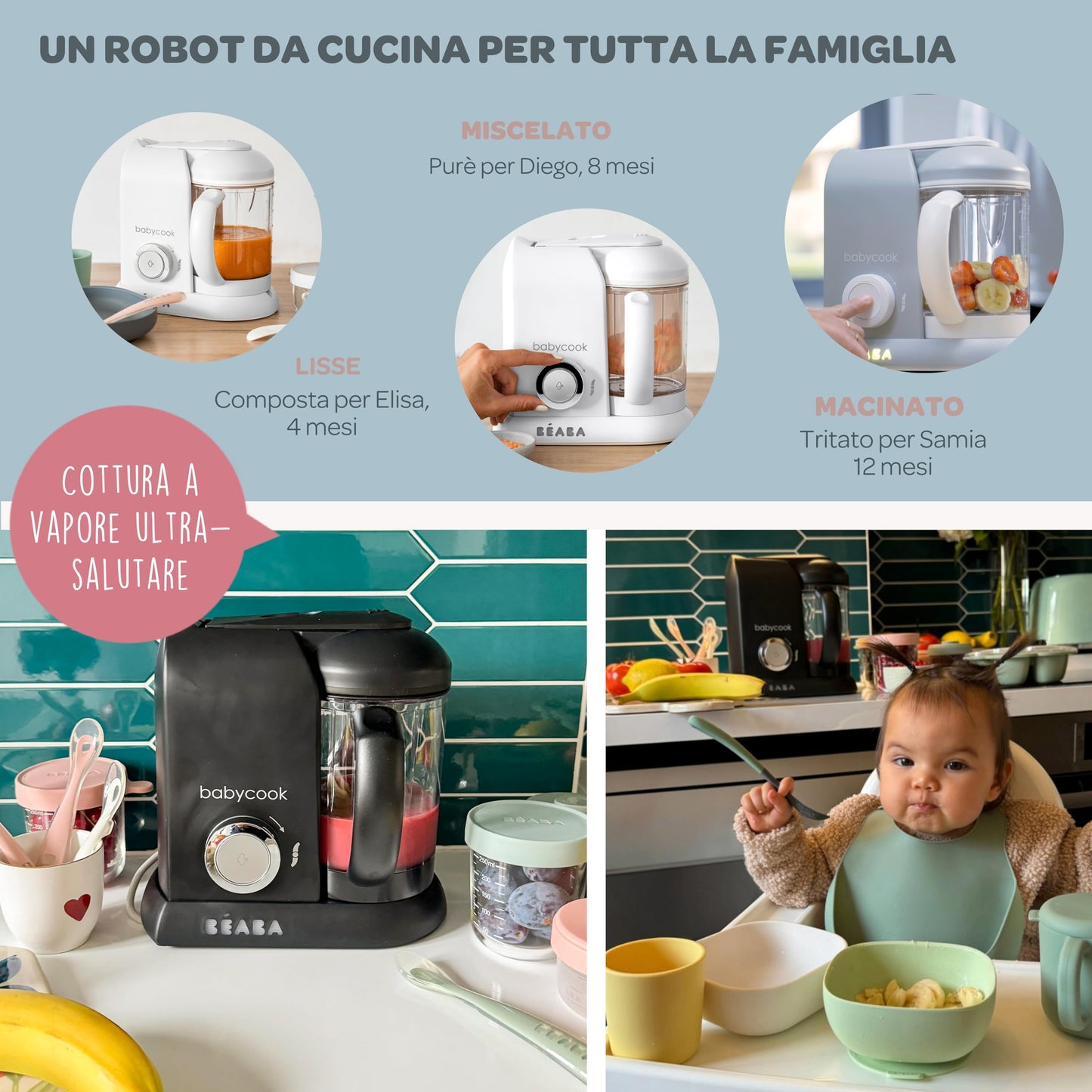 Béaba Babycook Solo 4-in-1 Baby Food Maker – Steaming, Blending, Heating, Defrosting, 1100 ml Capacity, Black