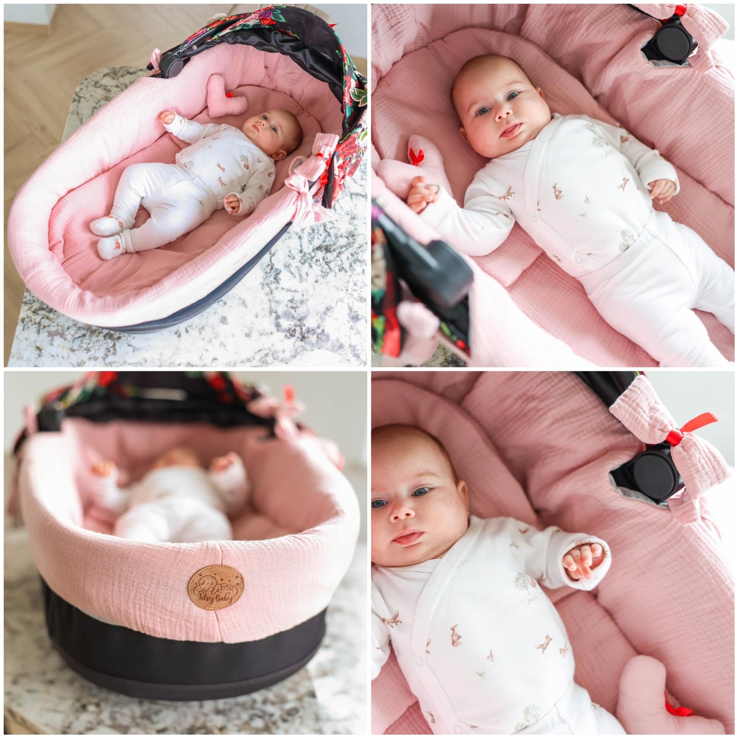 Totsy Baby musliinkangas vankrikorvi sisu (3-osaline komplekt), roosa