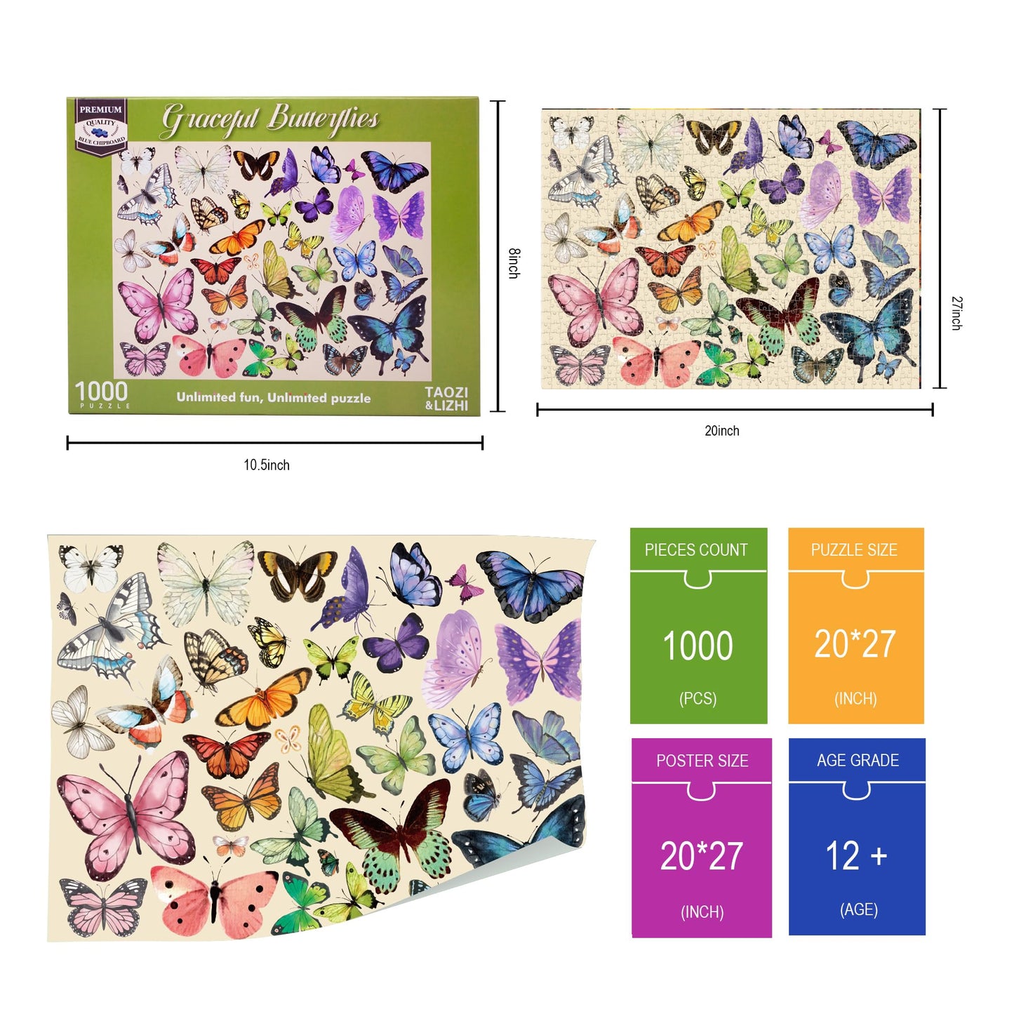 TAOZI&LIZHI liblikate pusle „Butterfly Beauty“, 1000 tükki