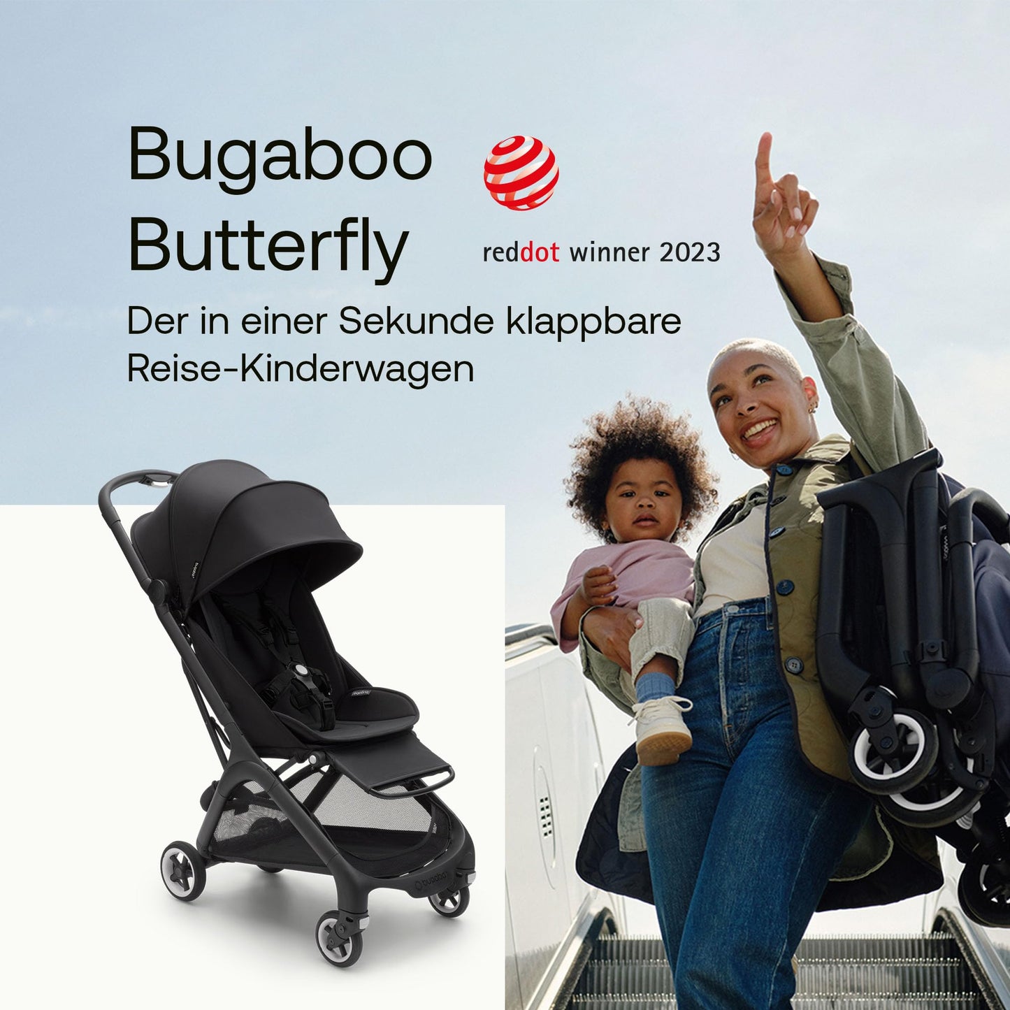 Bugaboo Butterfly ultrakompaktne jalutuskäru, koos kandekoti ja organisaatoriga (must)
