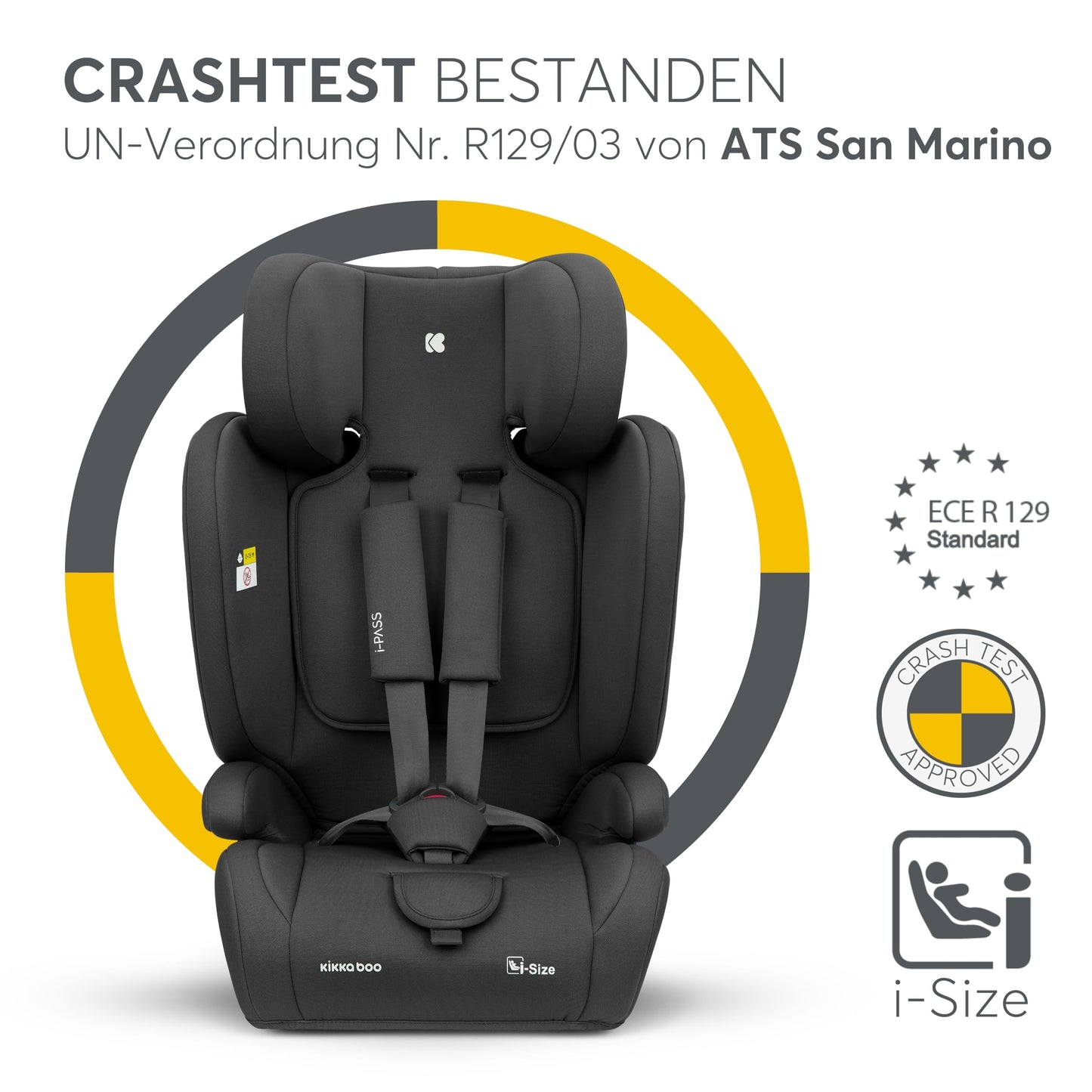 KikkaBoo i-PASS i-Size turvatool 9–36 kg (76–150 cm), must