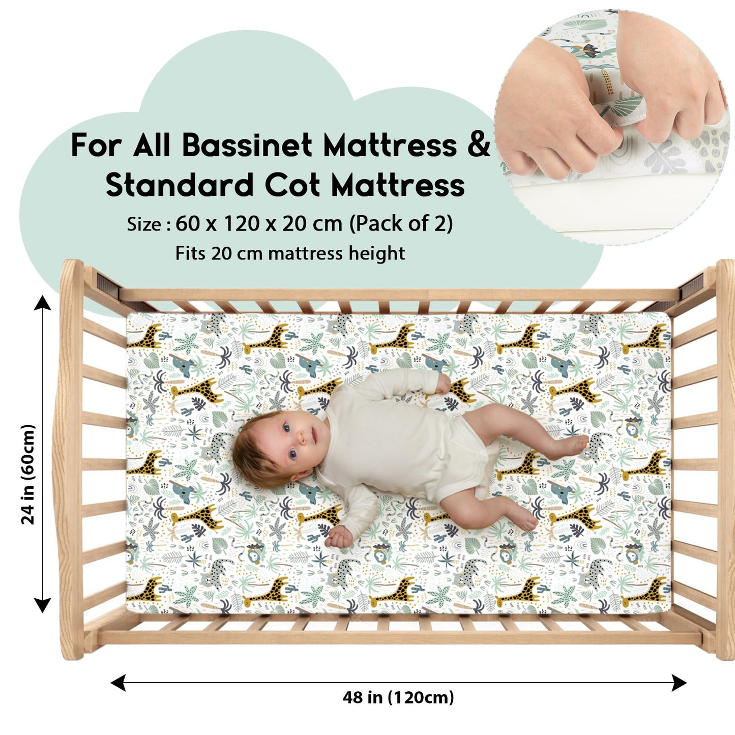 Yoofoss 2-osaline voodilina komplekt beebivoodile, 120 × 60 cm, roheline kaelkirjakumustriga