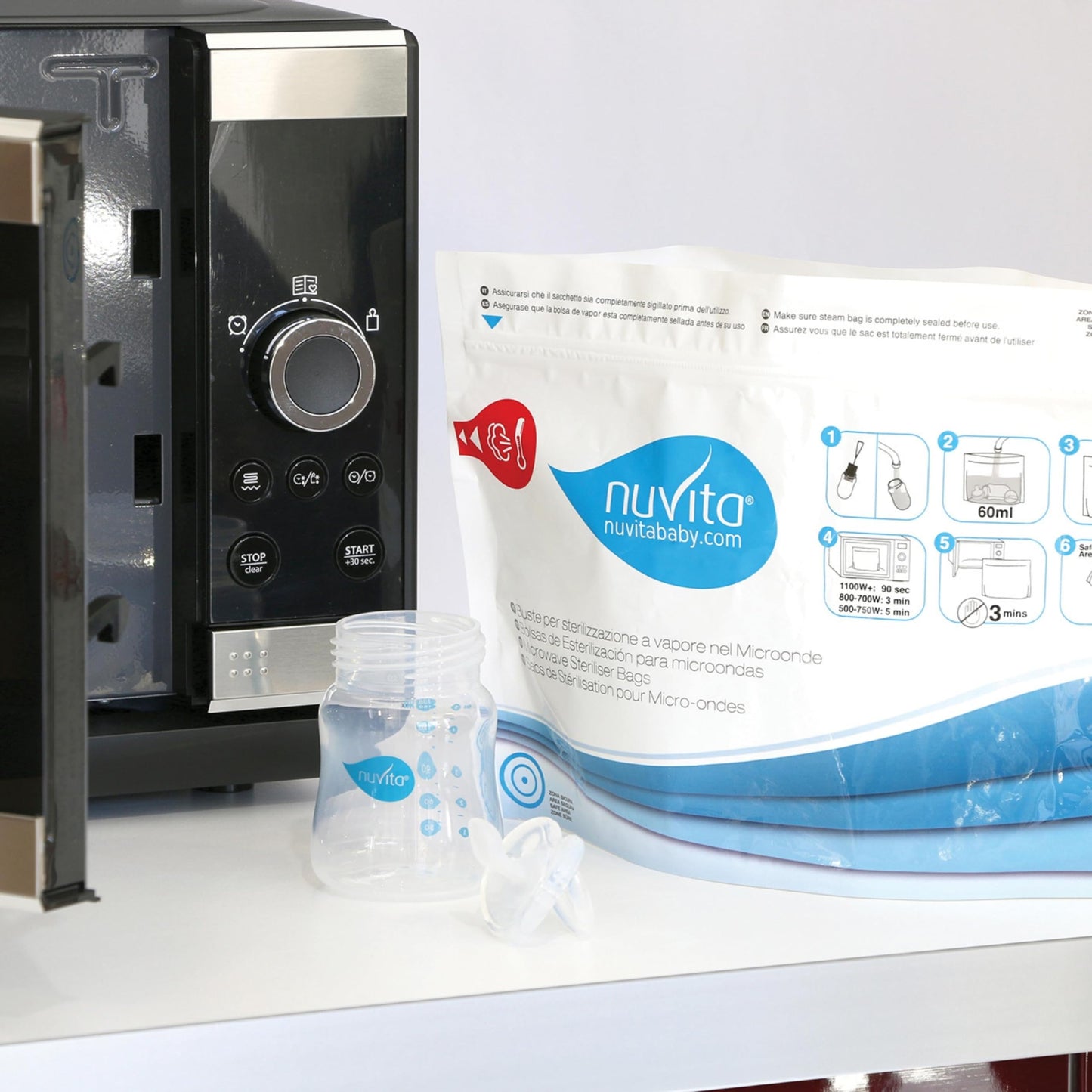 Nuvita mikrolaineahju steriliseerimiskotid, 5 tk komplektis, korduvkasutatavad